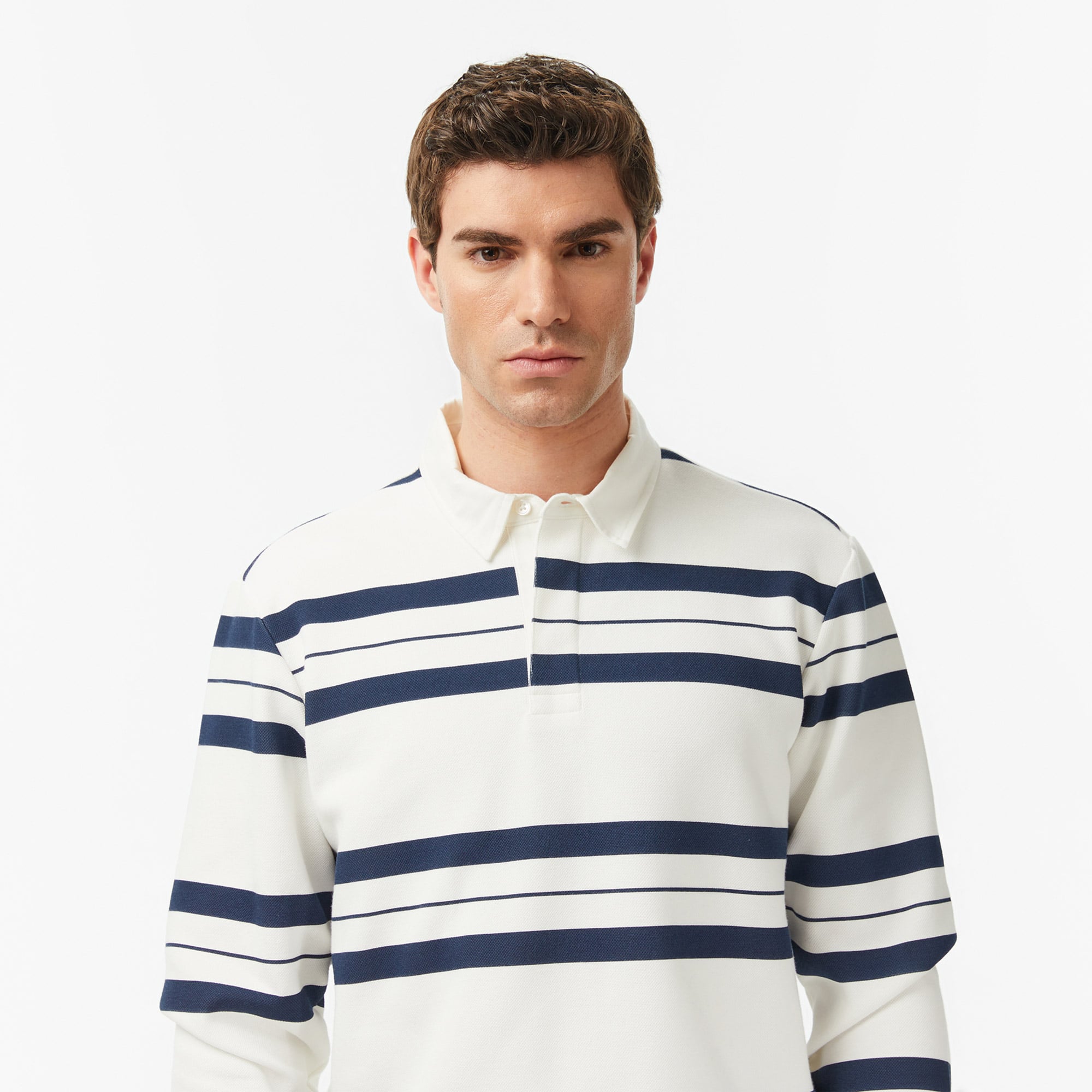 Nautica Erkek Krem Regular Fit Çizgili Sweatshirt