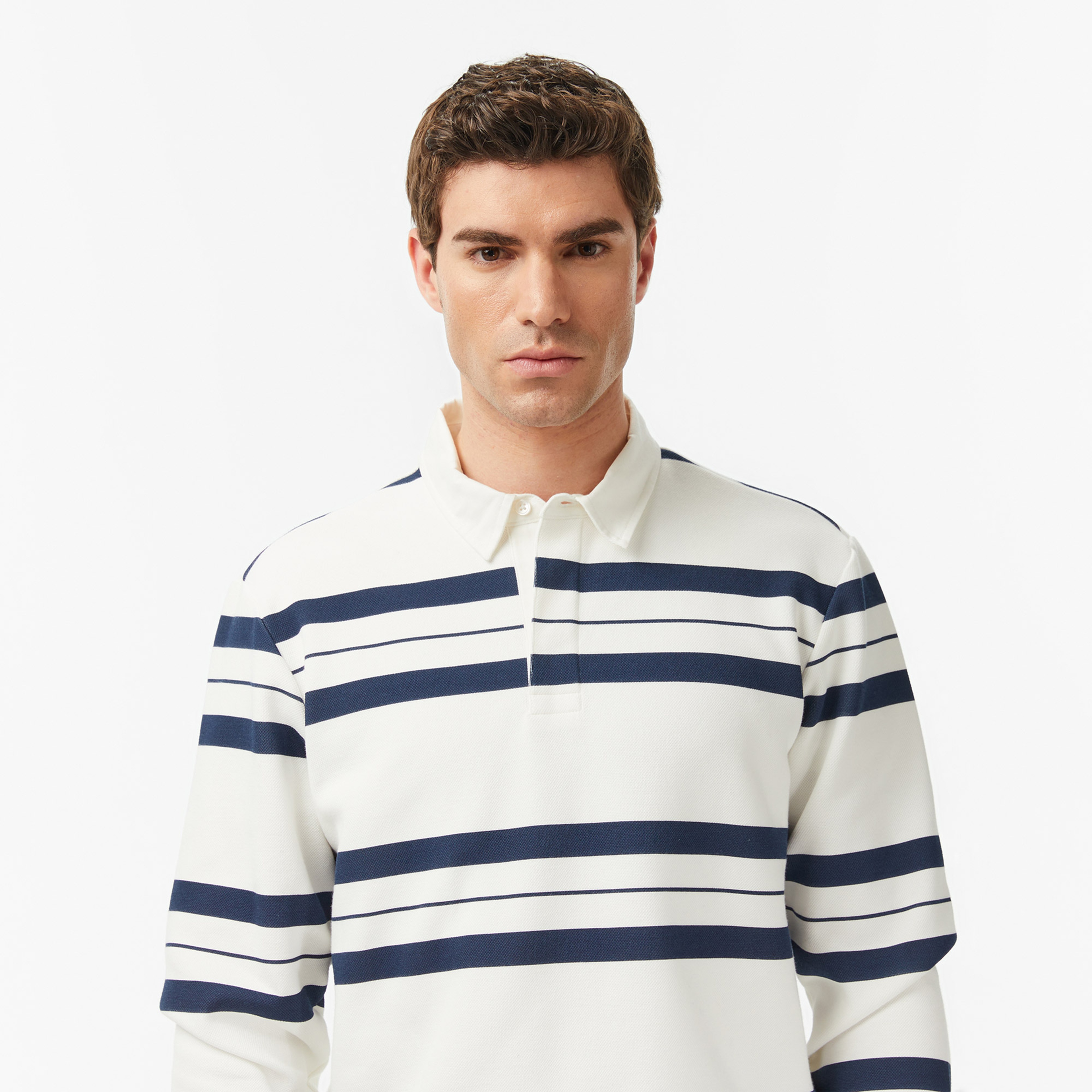 Nautica Erkek Krem Regular Fit Çizgili Sweatshirt