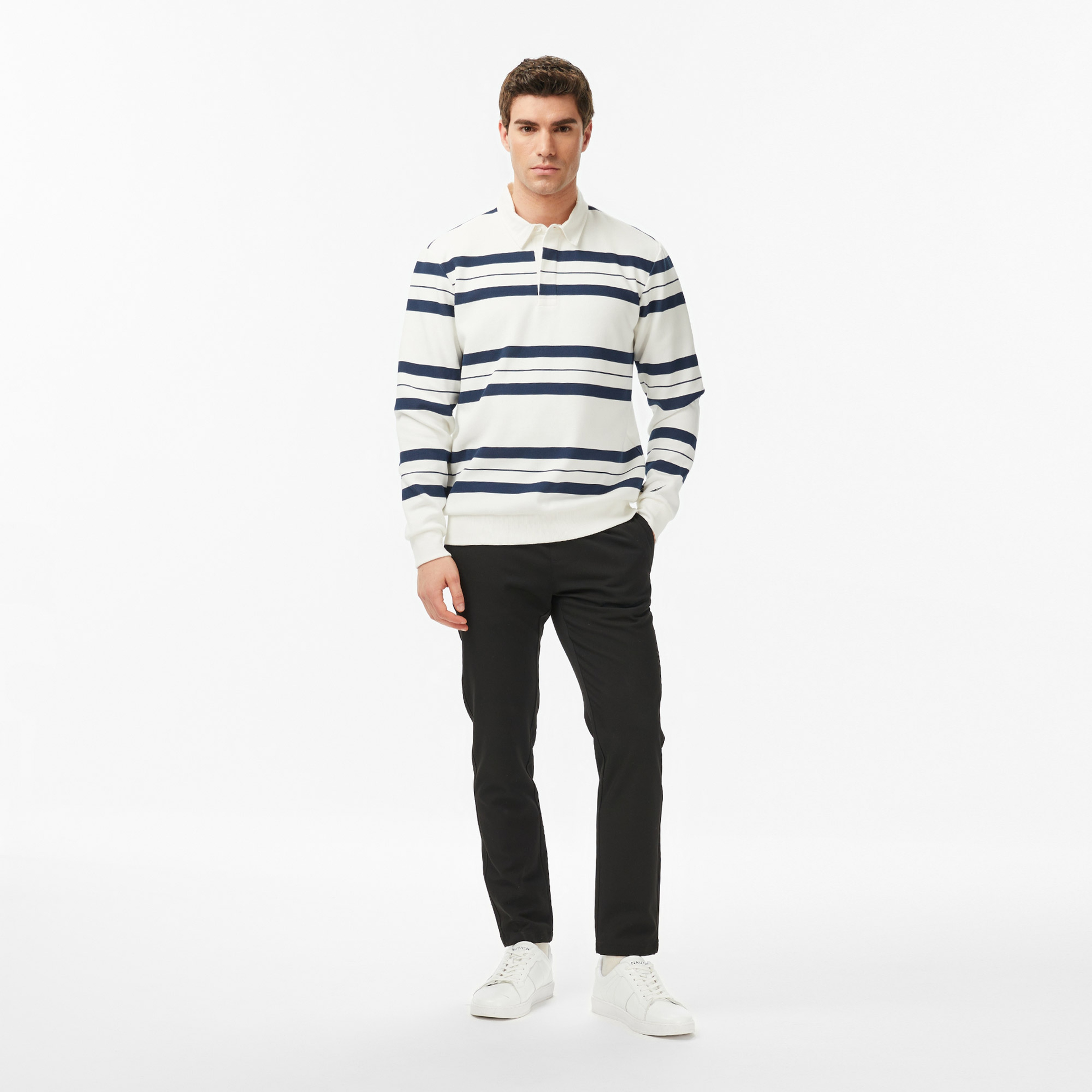 Nautica Erkek Krem Regular Fit Çizgili Sweatshirt
