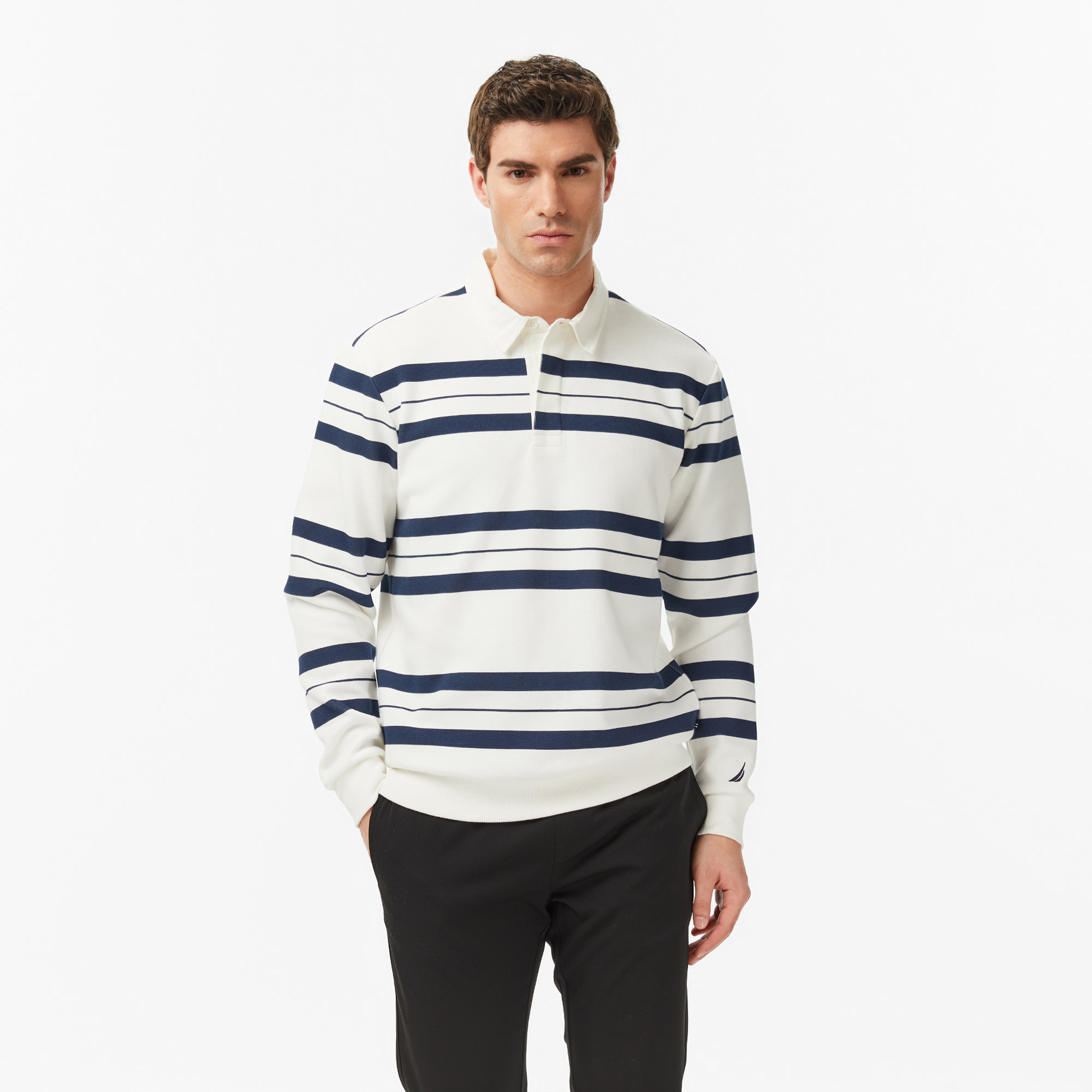 Nautica Erkek Krem Regular Fit Çizgili Sweatshirt