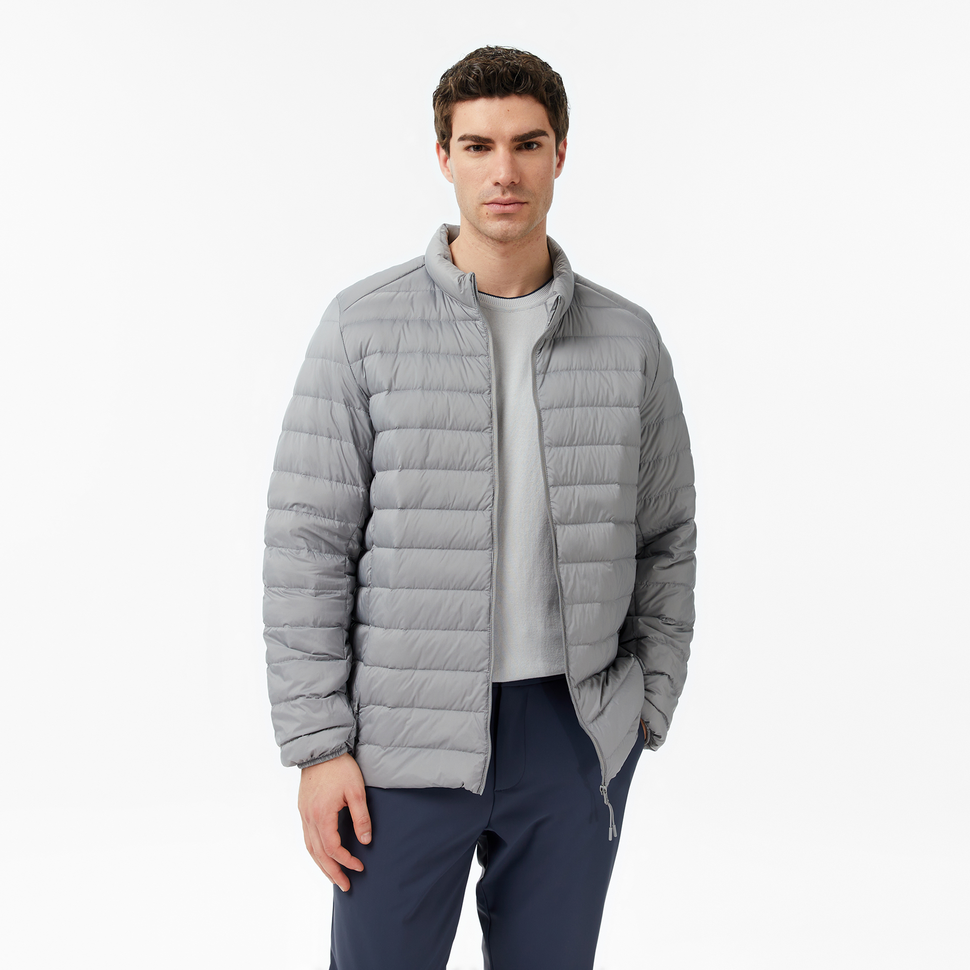 NAUTICA グレー ジャンパー Nautica Erkek Gri Regular Fit Dik Yaka Su İtici Kaz Tüyü