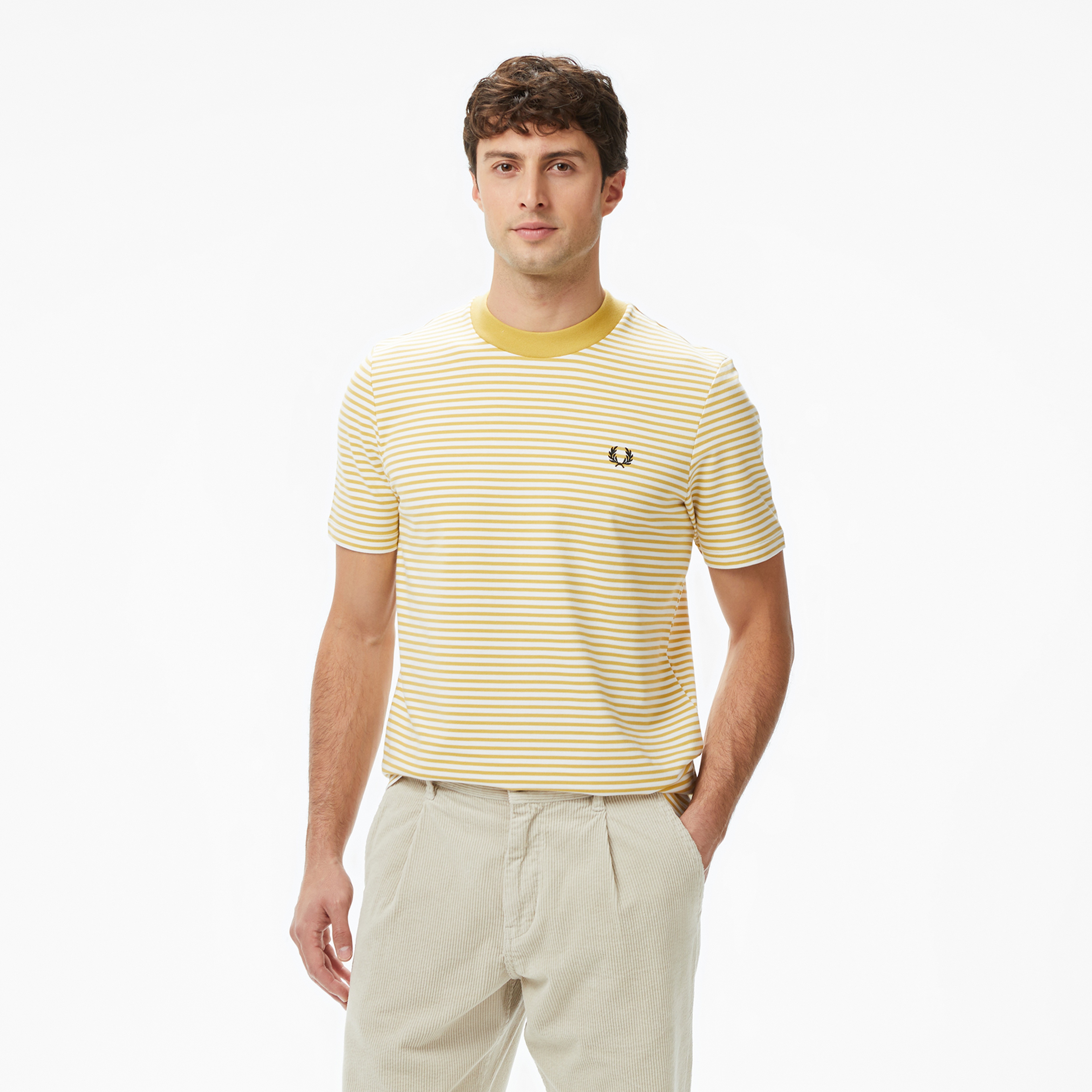 Fred Perry Fine Stripe Erkek Sarı T-Shirt