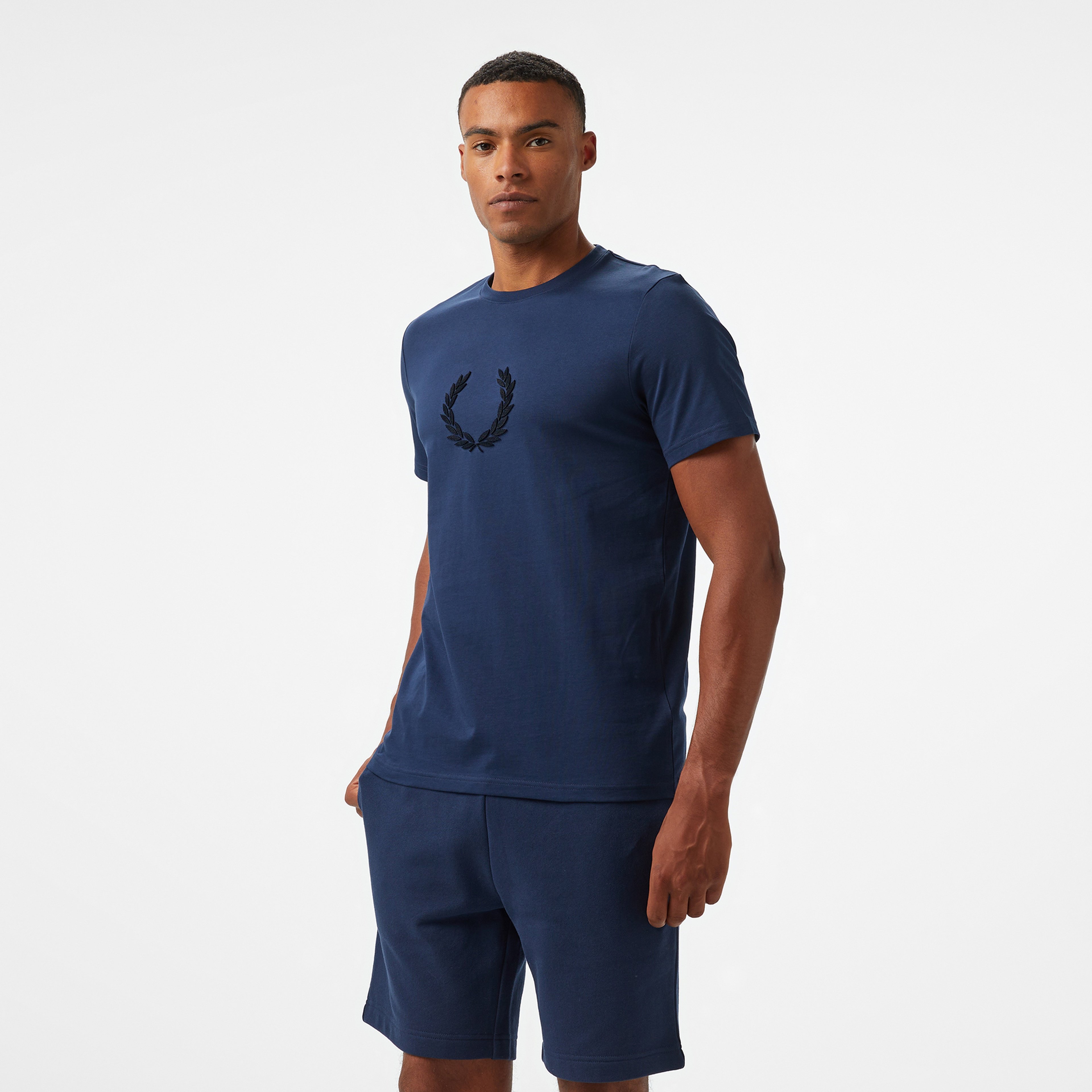 Fred Perry Textured Laurel Wreath Erkek Mavi T-Shirt