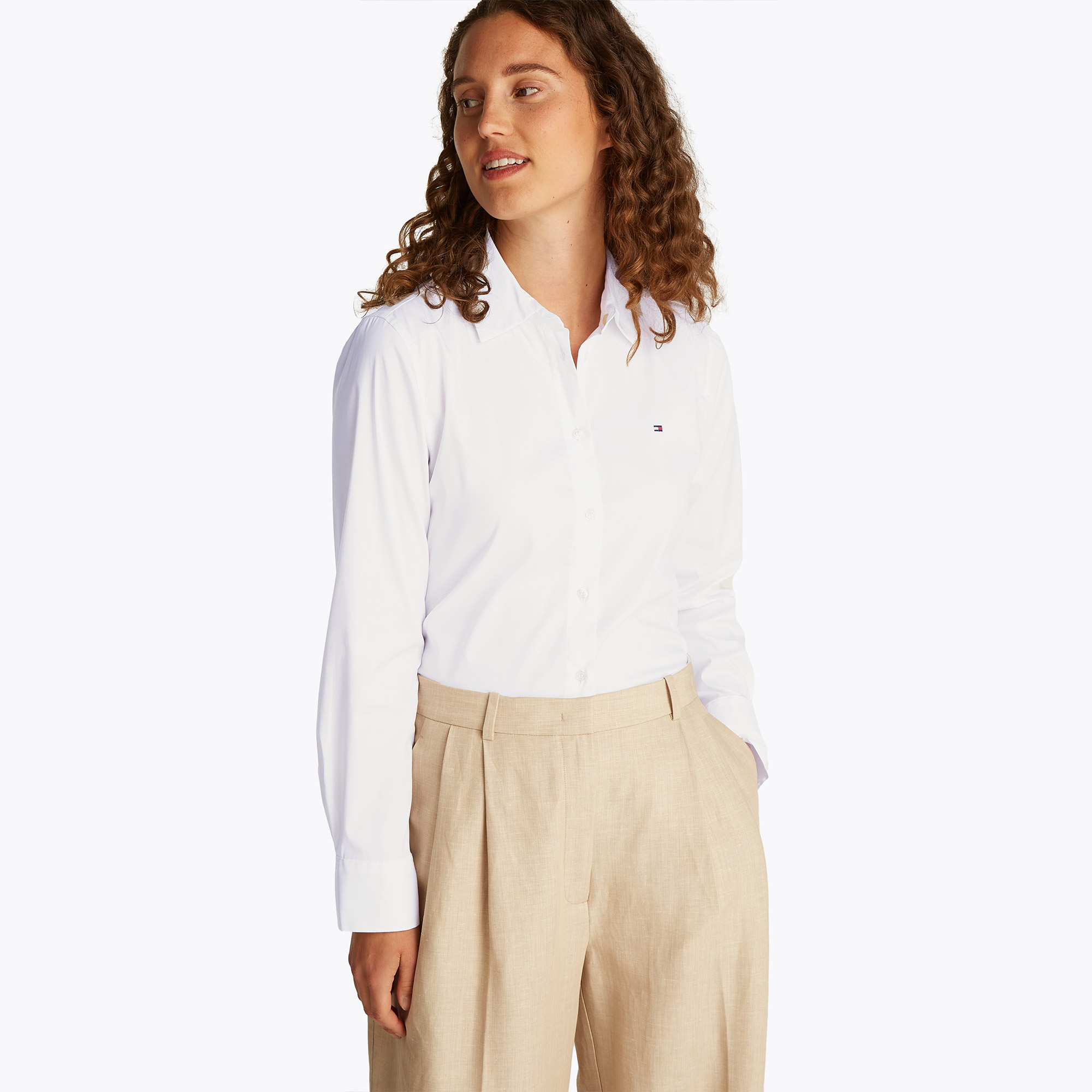 Tommy Hilfiger Ess Poplin Regular Kadın Beyaz Gömlek