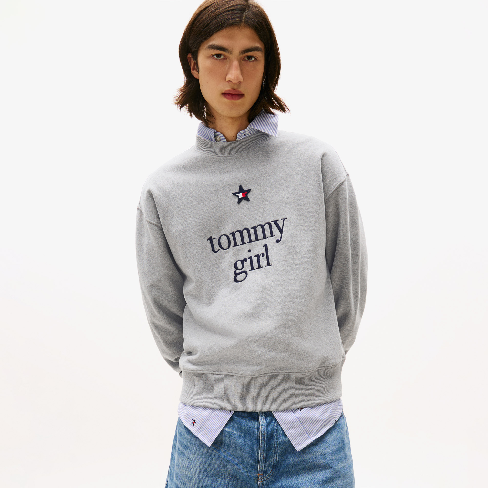 Tommy Hilfiger Graphic Yuvarlak Yaka Çocuk Gri Sweatshirt