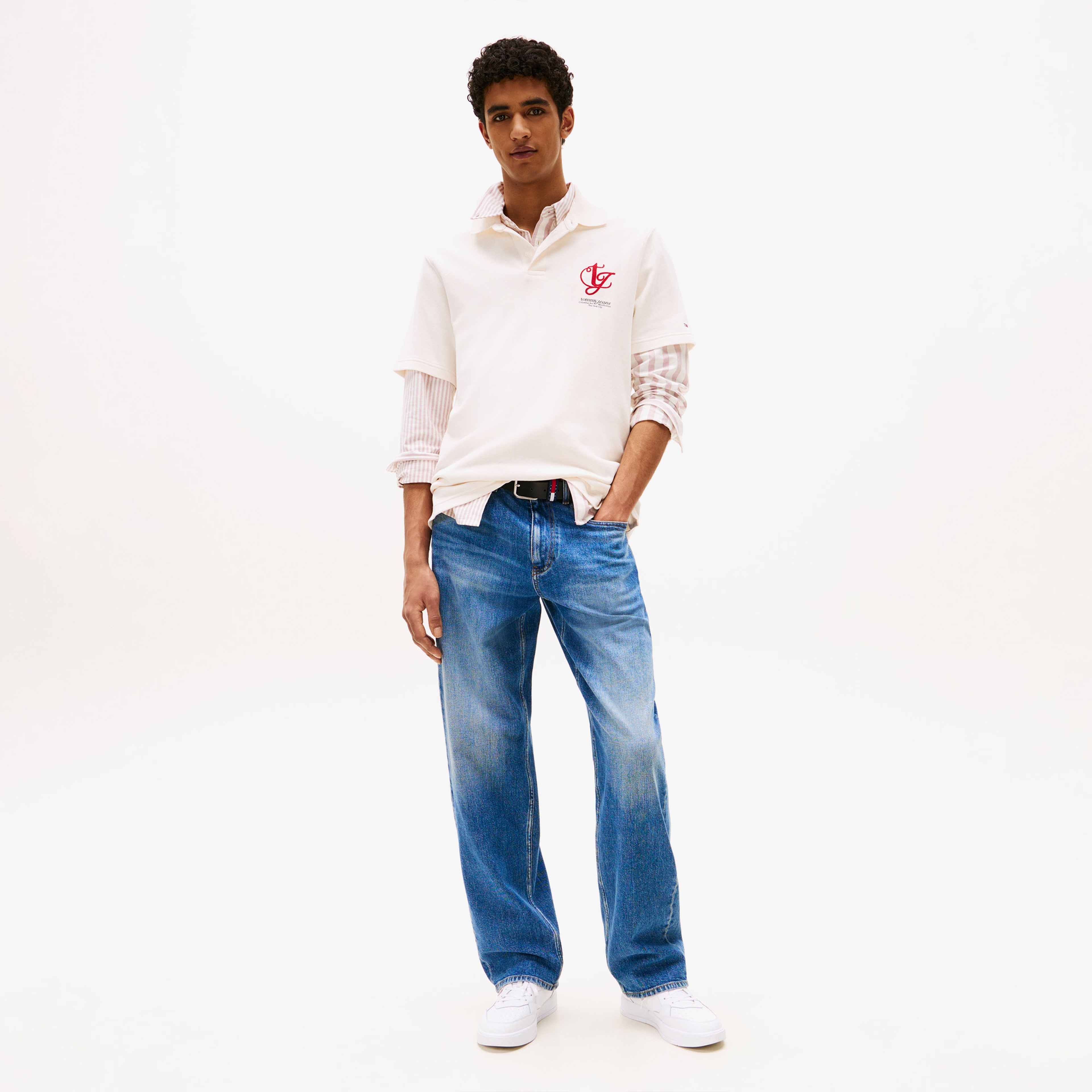 Tommy Jeans Regular Monogram Erkek Beyaz Polo Yaka T-Shirt