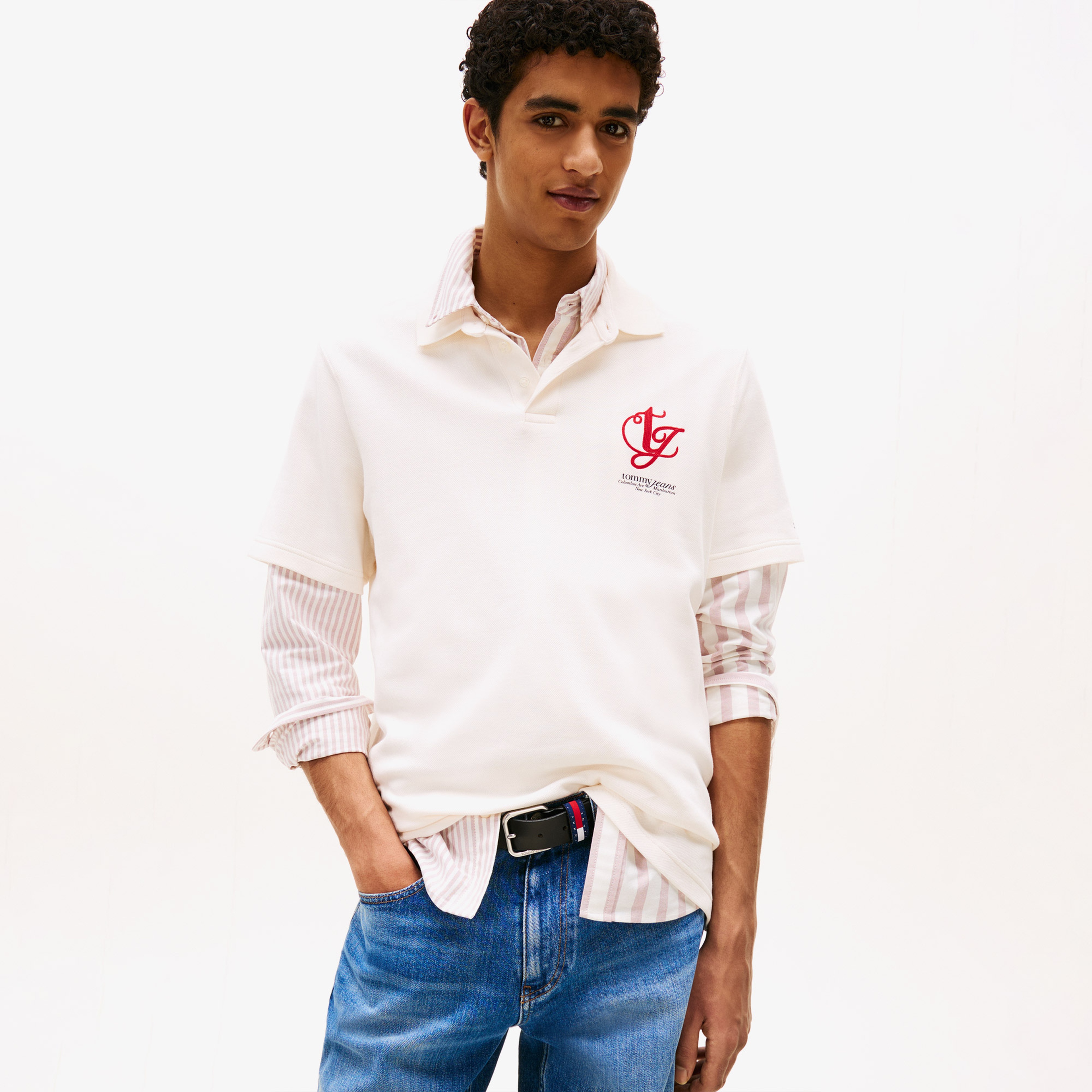 Tommy Jeans Regular Monogram Erkek Beyaz Polo Yaka T-Shirt