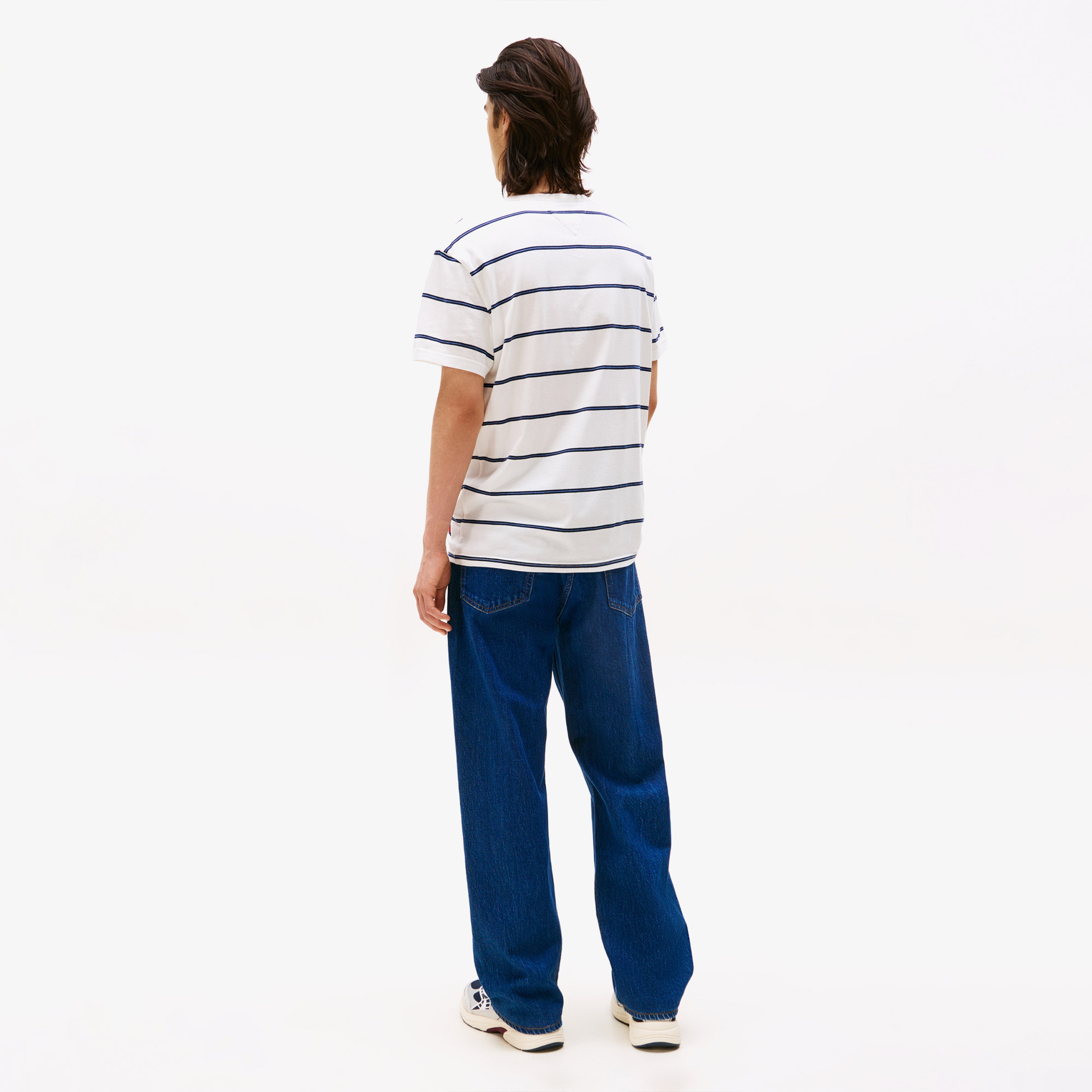 Tommy Jeans Regular Textured Stripe Erkek Beyaz T-Shirt