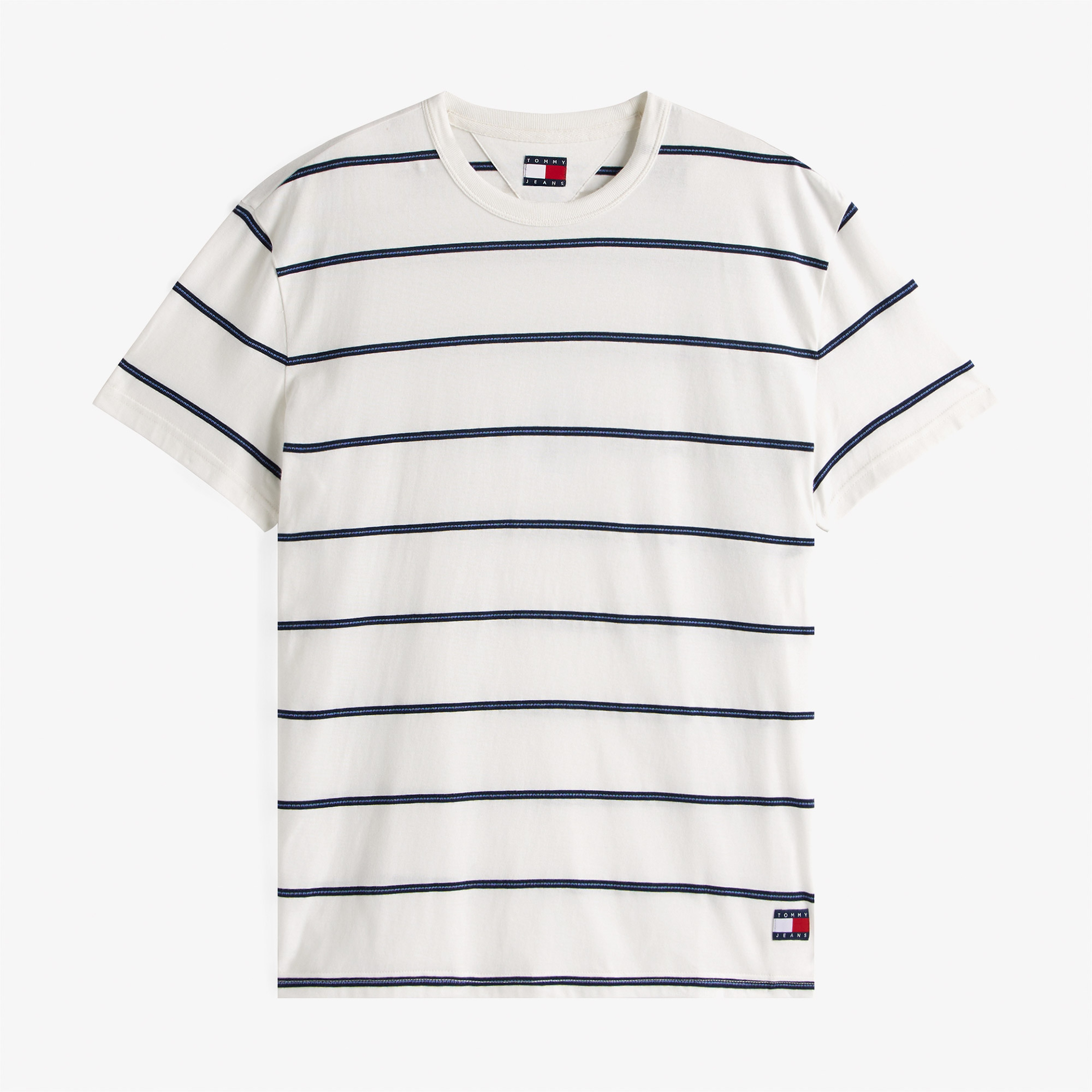 Tommy Jeans Regular Textured Stripe Erkek Beyaz T-Shirt