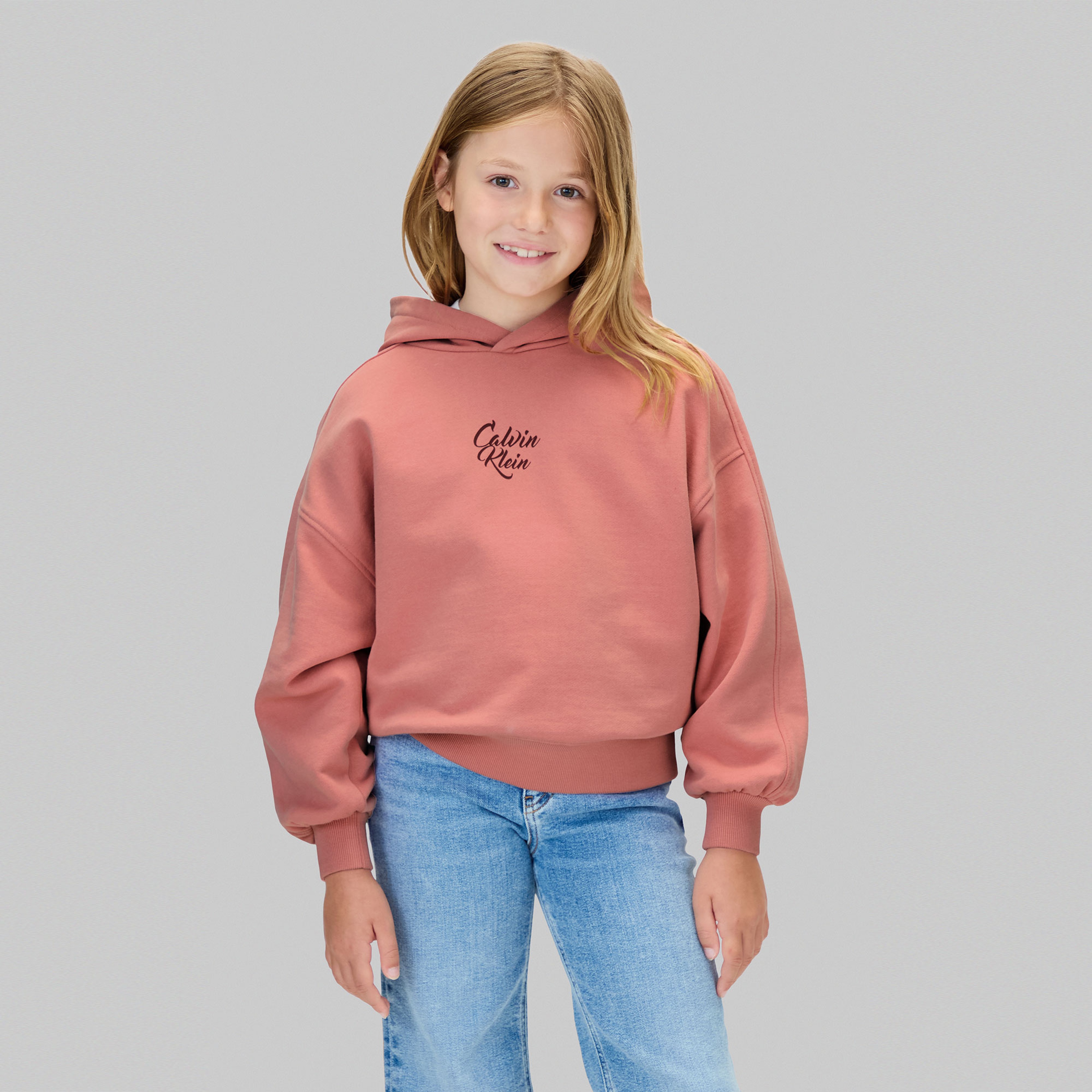 Calvin Klein Script Logo Graphic Terry Çocuk Pembe Sweatshirt