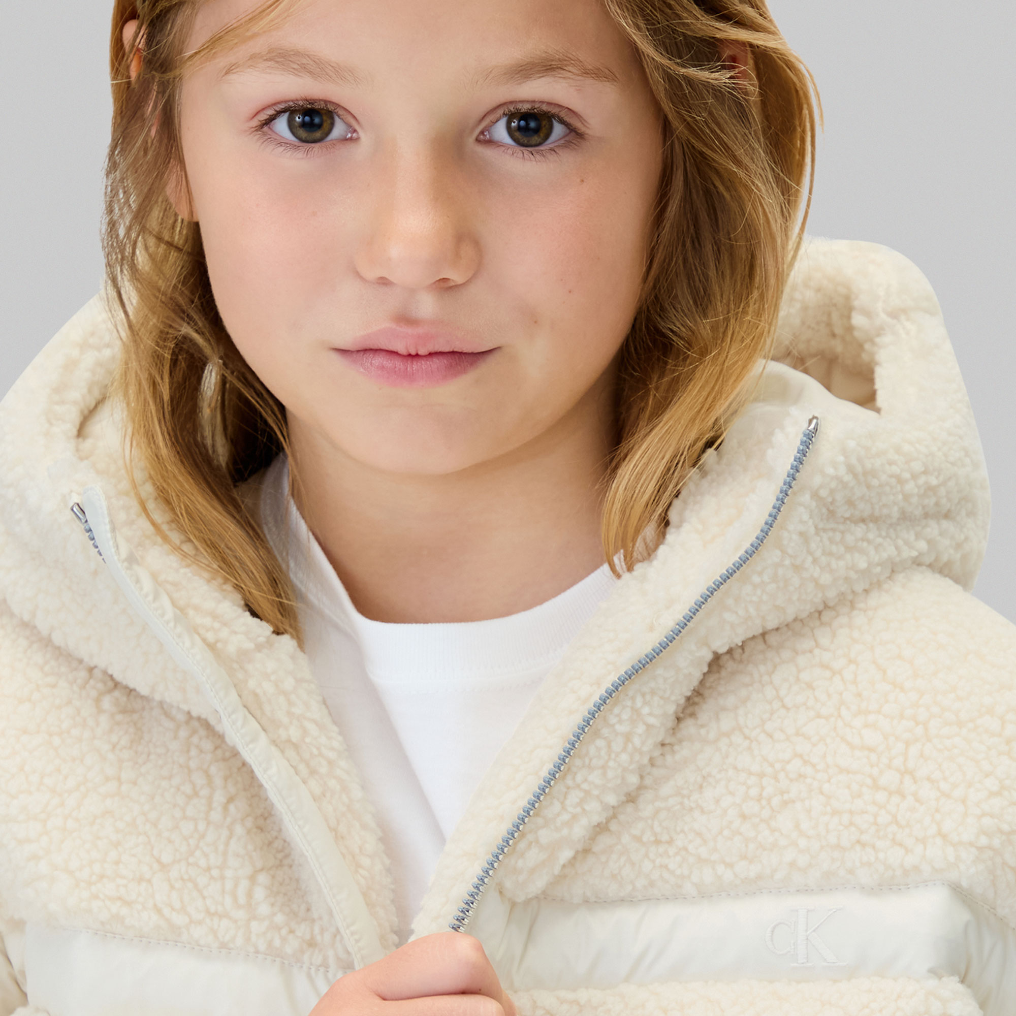 Calvin Klein Teddy Shiny Puffer Çocuk Krem Rengi Mont