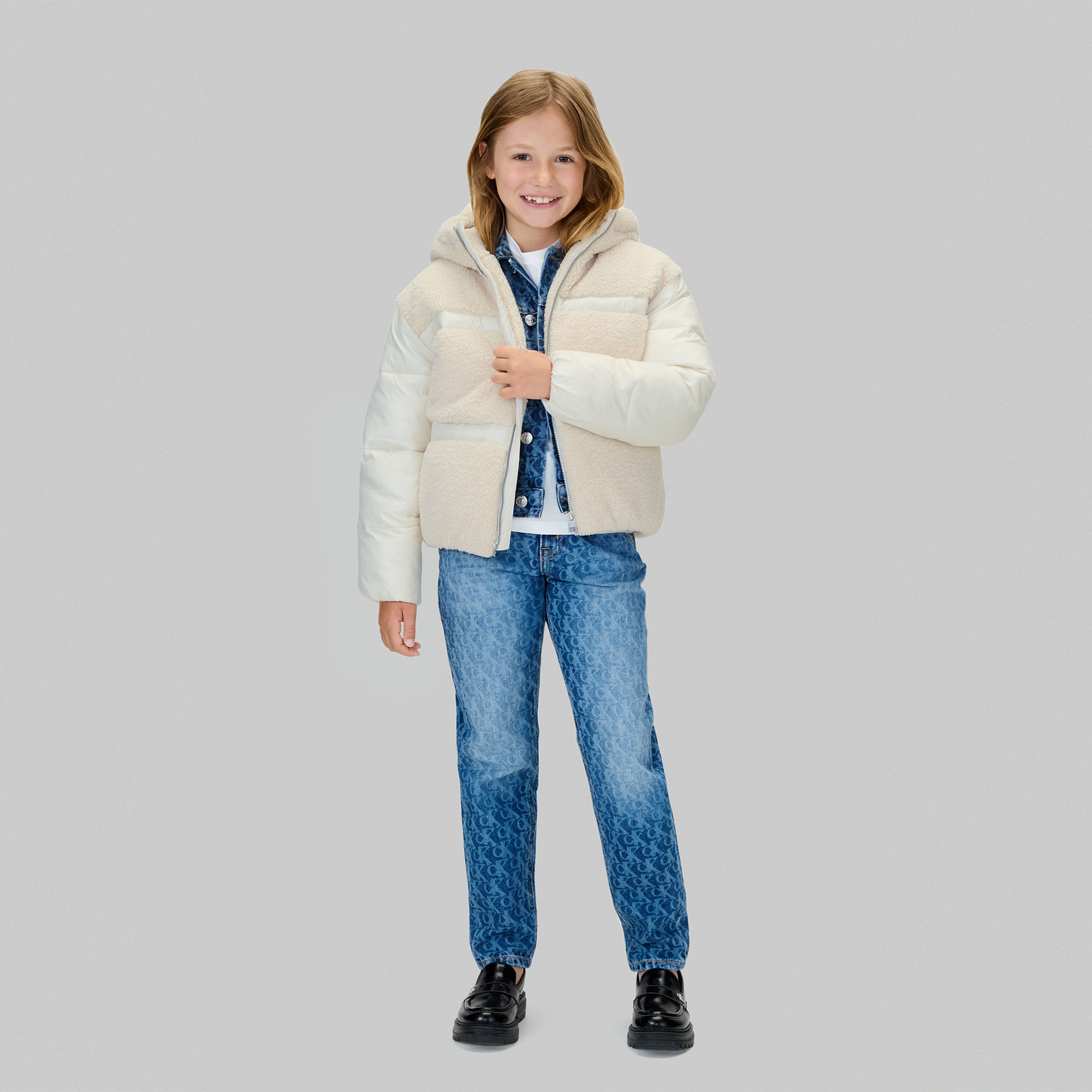Calvin Klein Teddy Shiny Puffer Çocuk Krem Rengi Mont