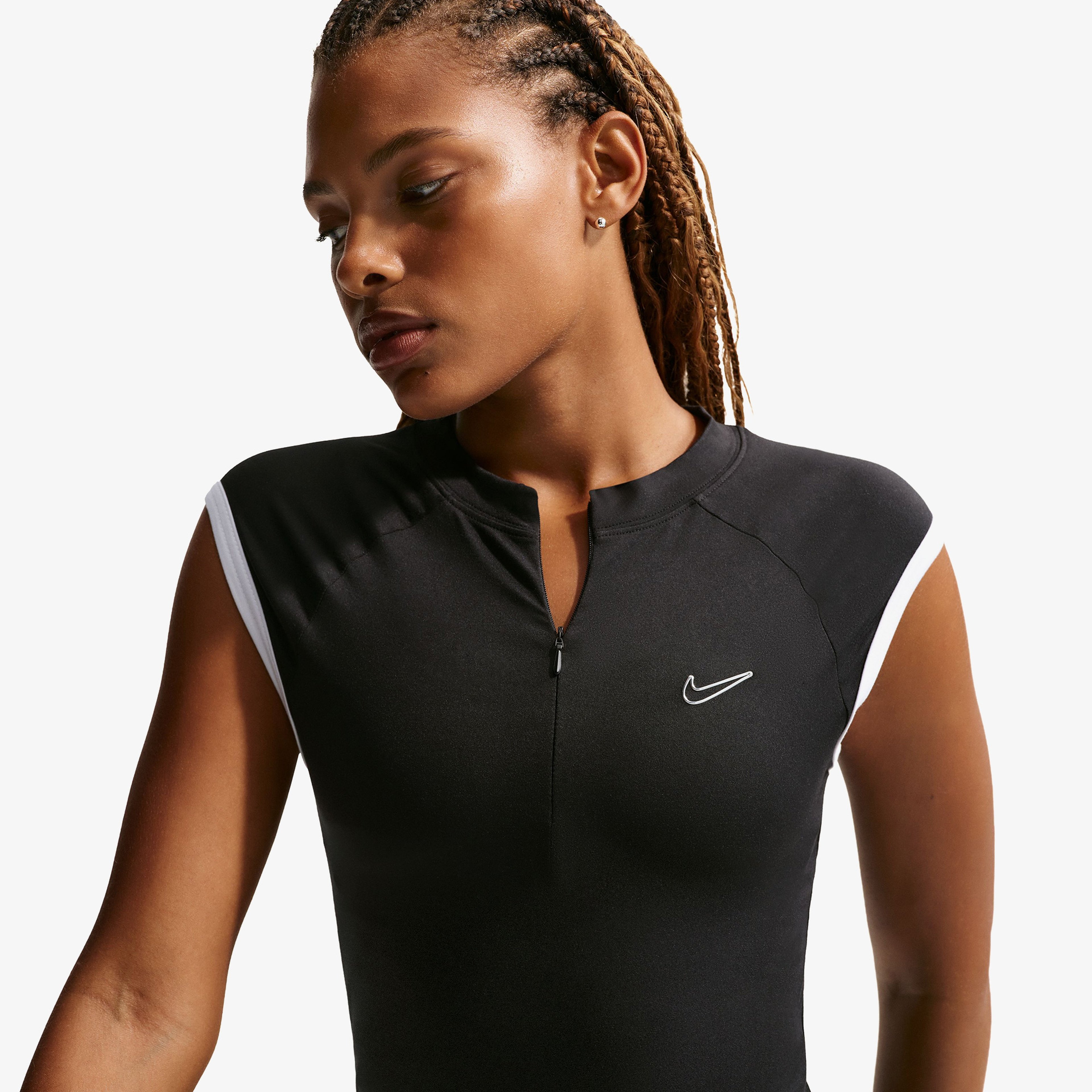 Nike Sleveless Fitted Quarter Zip Kadın Siyah T-Shirt