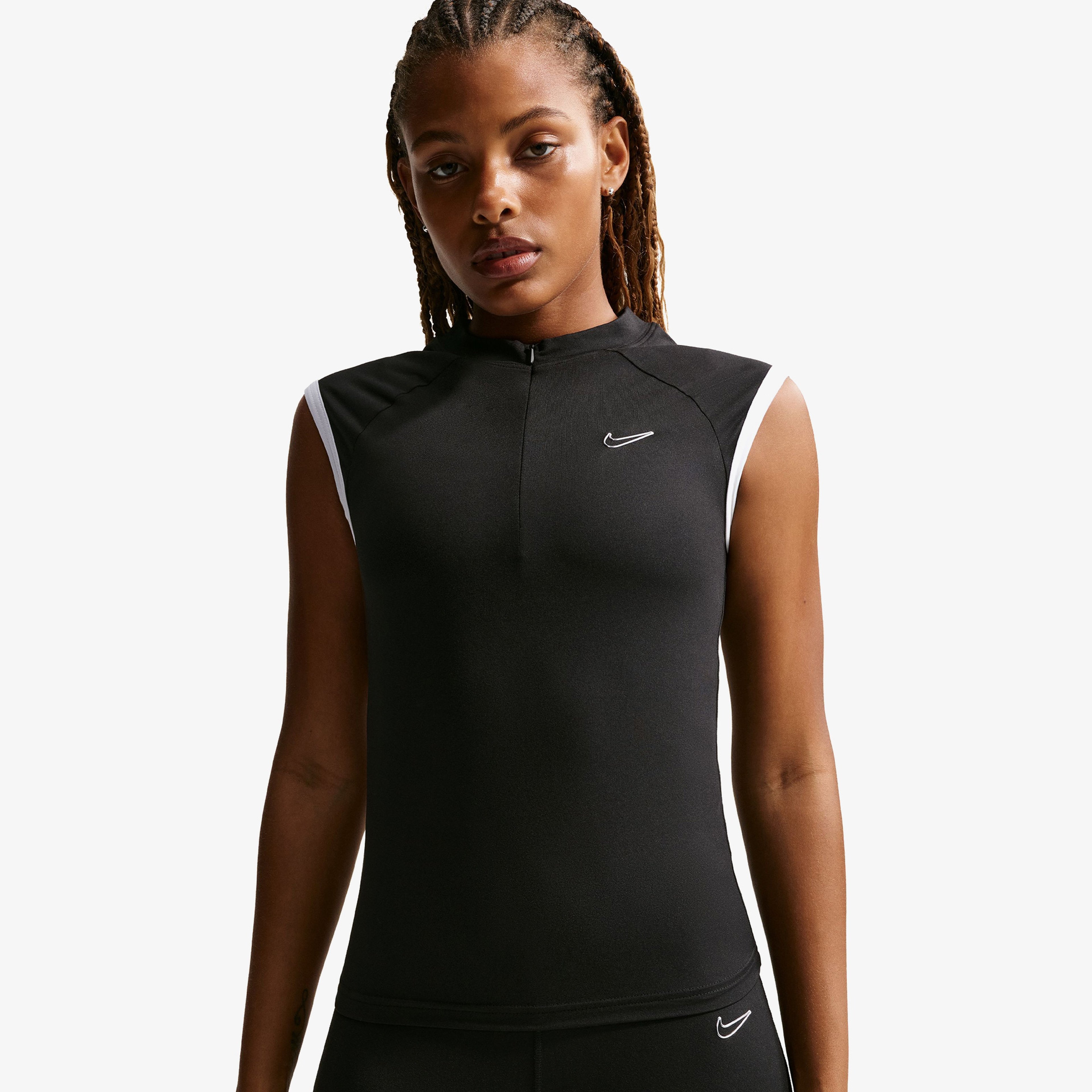 Nike Sleveless Fitted Quarter Zip Kadın Siyah T-Shirt