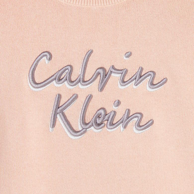 Calvin Klein Logo Metallic Intersia Çocuk Pembe Triko