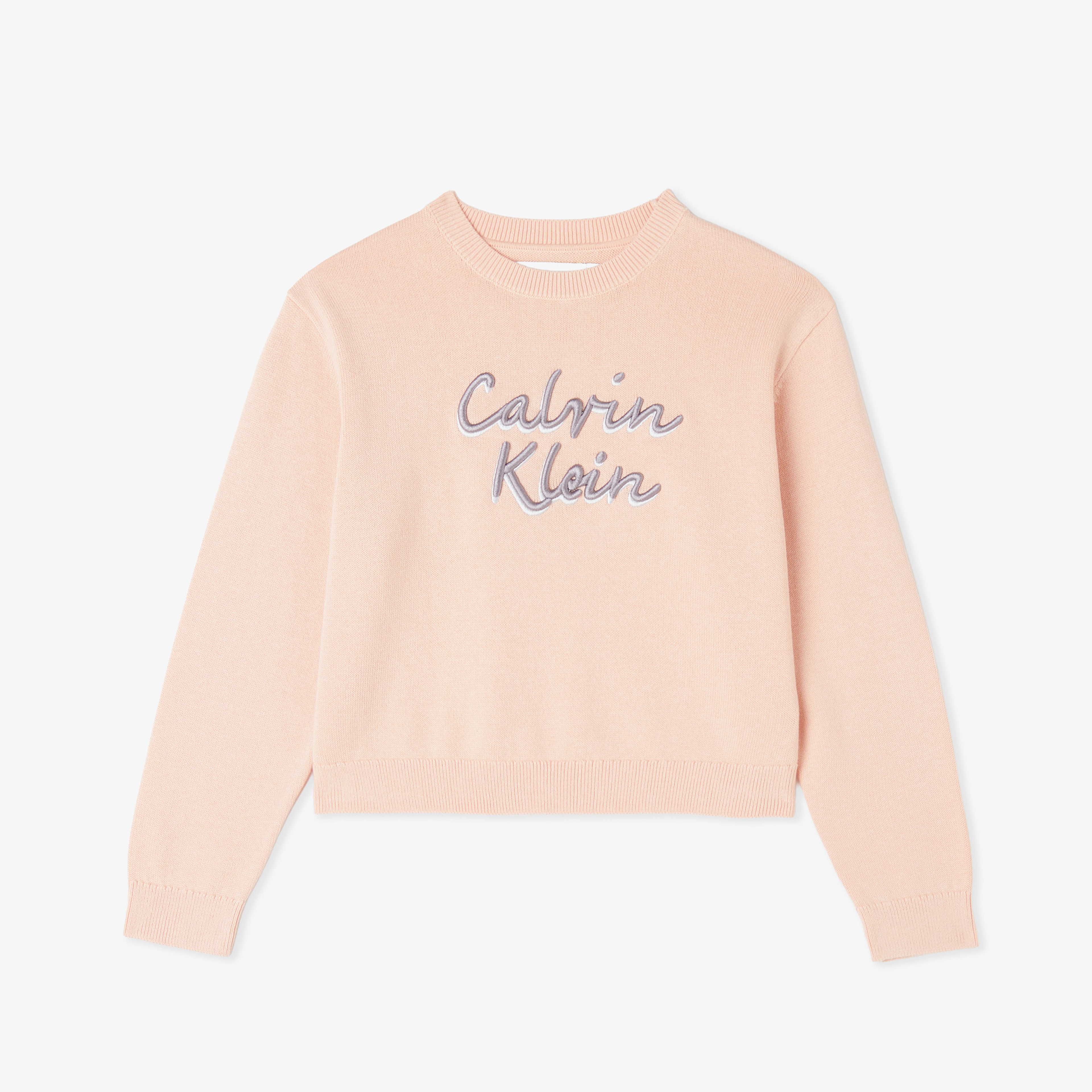 Calvin Klein Logo Metallic Intersia Çocuk Pembe Triko