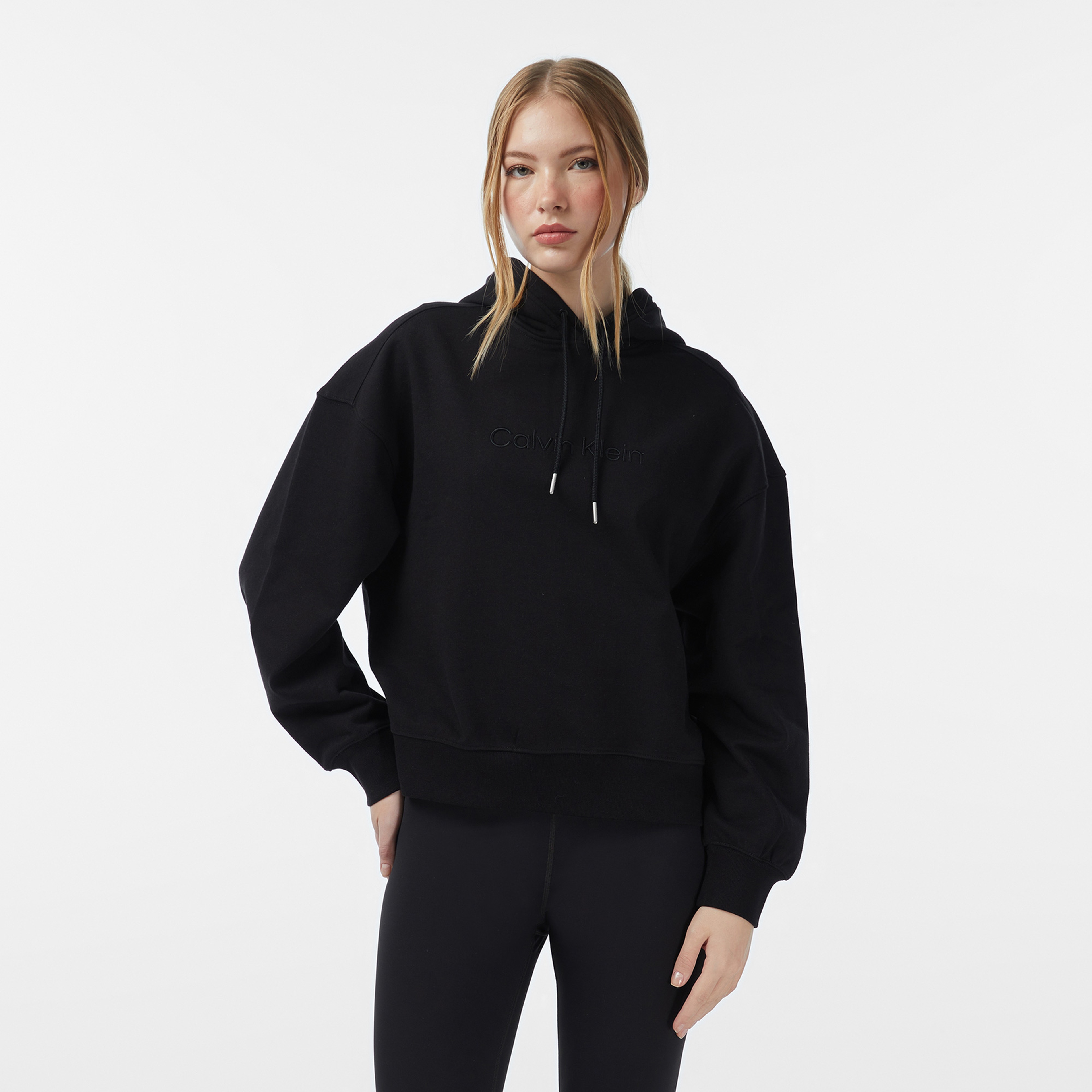 Calvin Klein Logo French Terry Kadın Siyah Sweatshirt