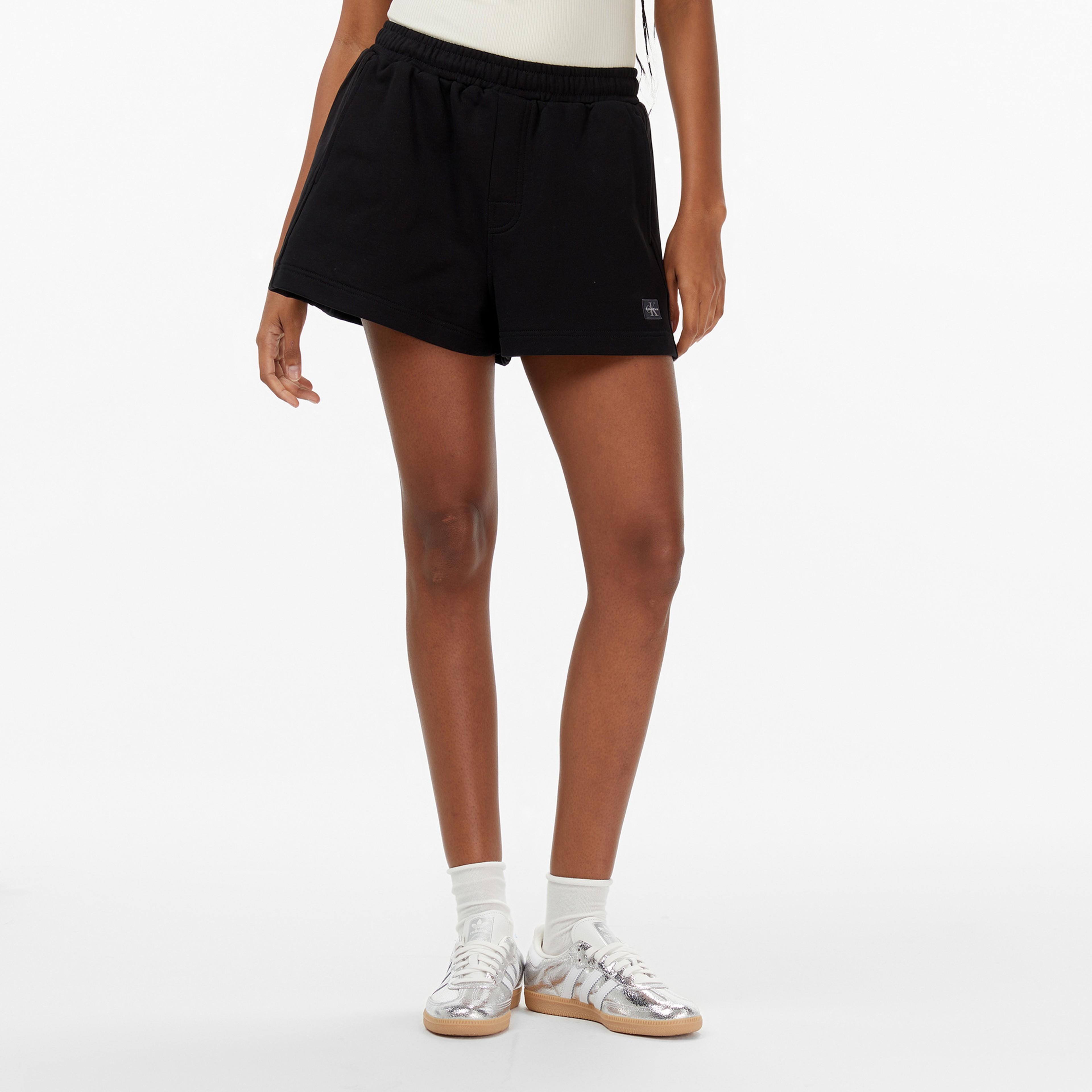 Calvin Klein A French Terry Badge Logo Kadın Siyah Şort