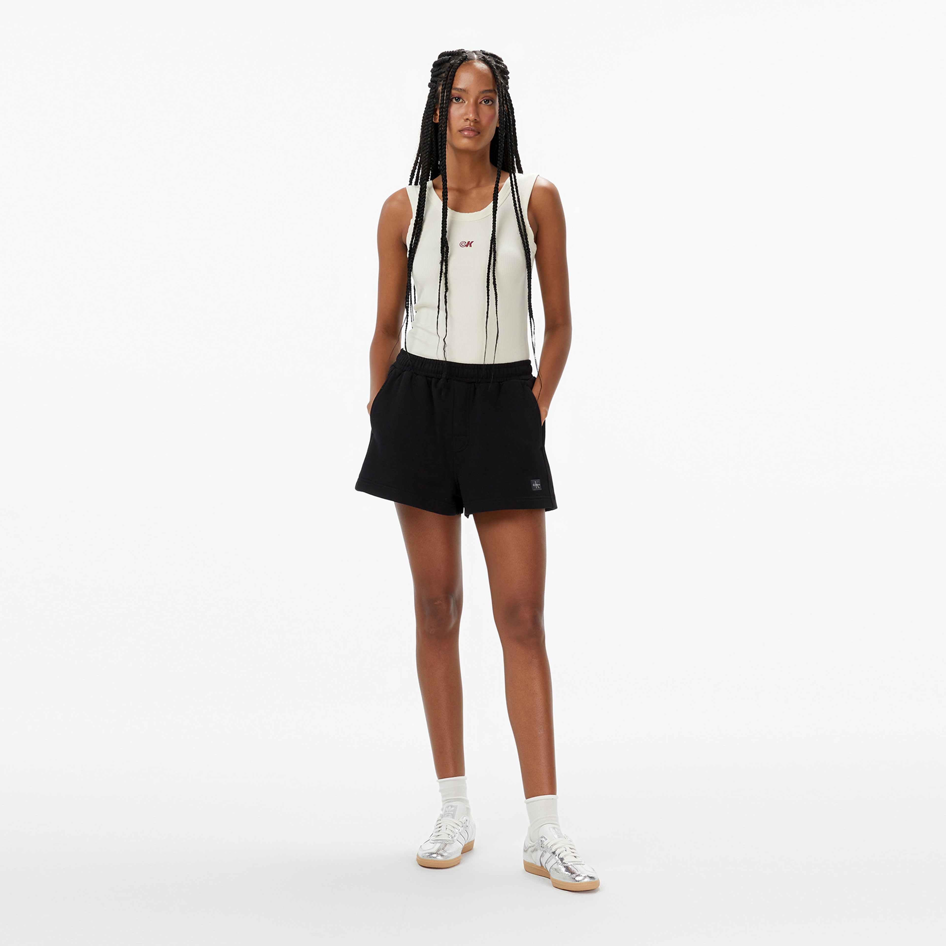 Calvin Klein A French Terry Badge Logo Kadın Siyah Şort