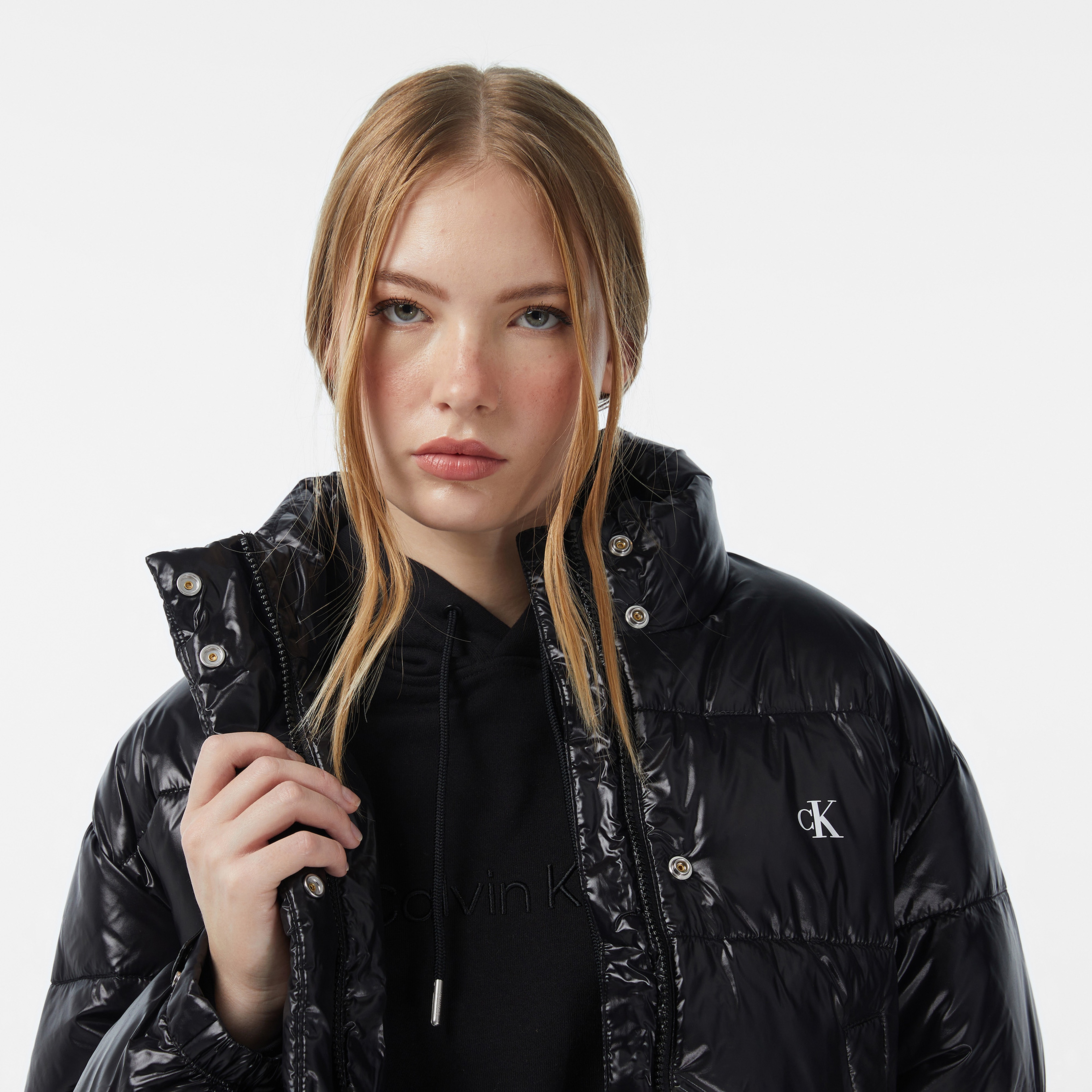 Calvin Klein Shine Crop Puffer Kadın Siyah Mont