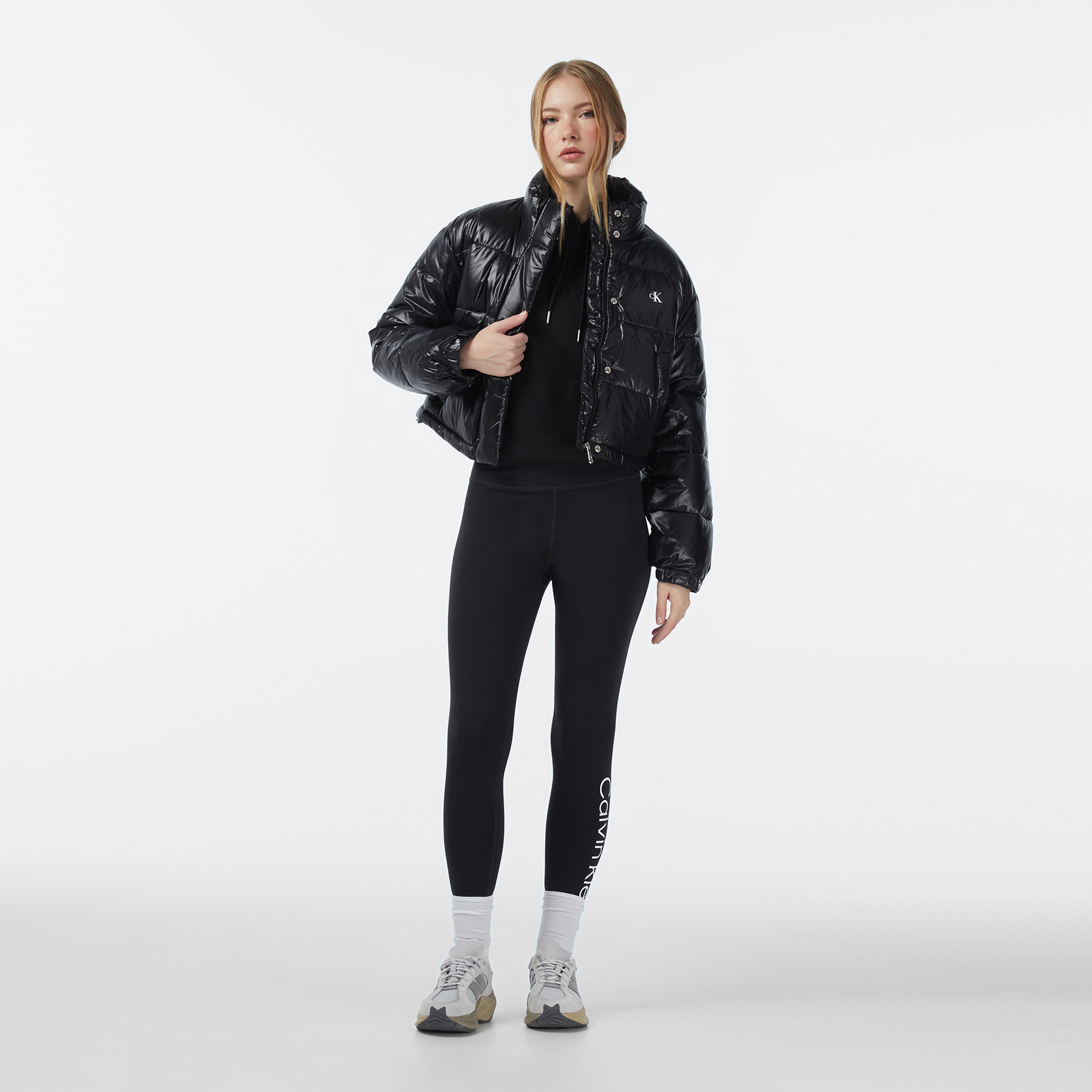 Calvin Klein Shine Crop Puffer Kadın Siyah Mont