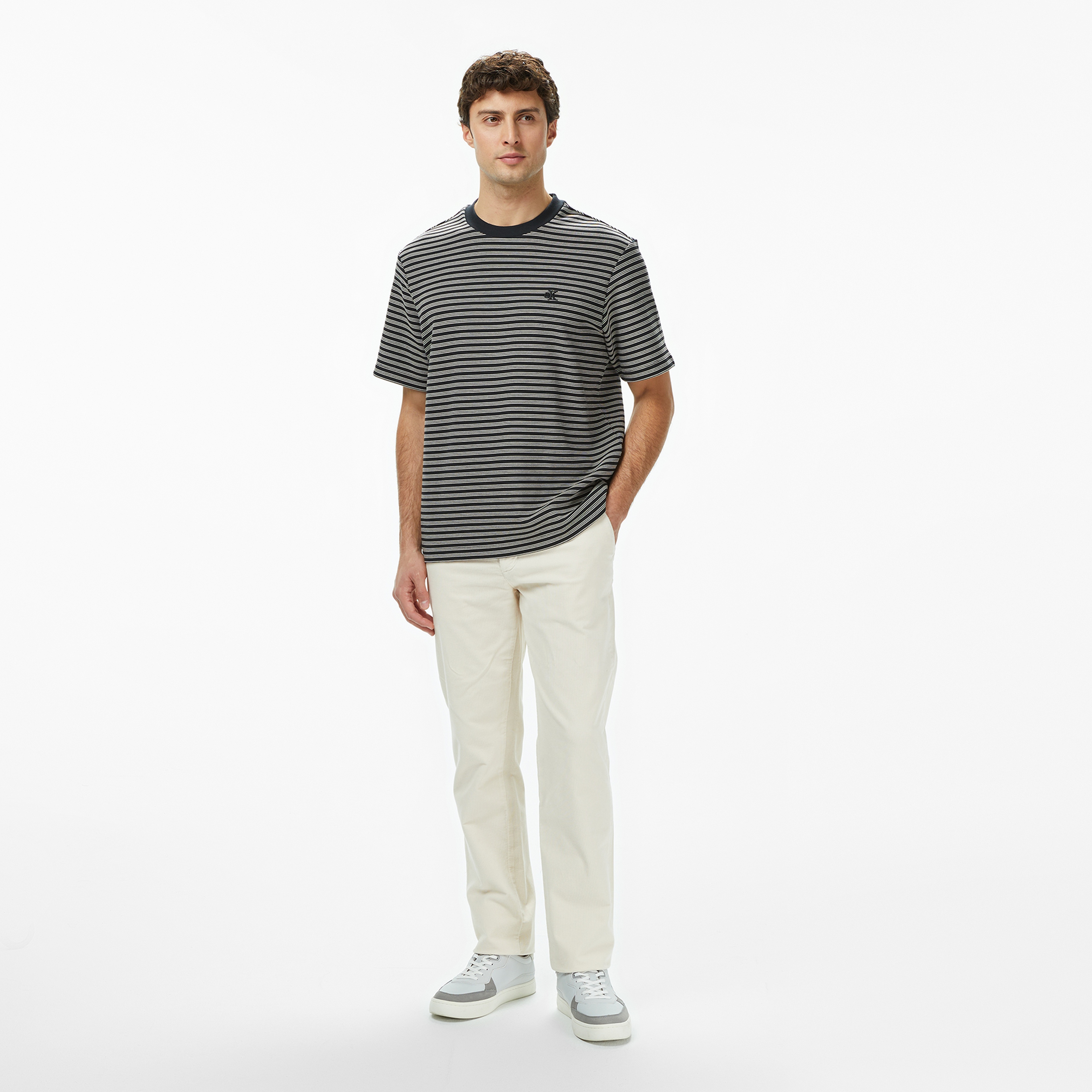 Calvin Klein Striped Ottoman Erkek Lacivert T-Shirt