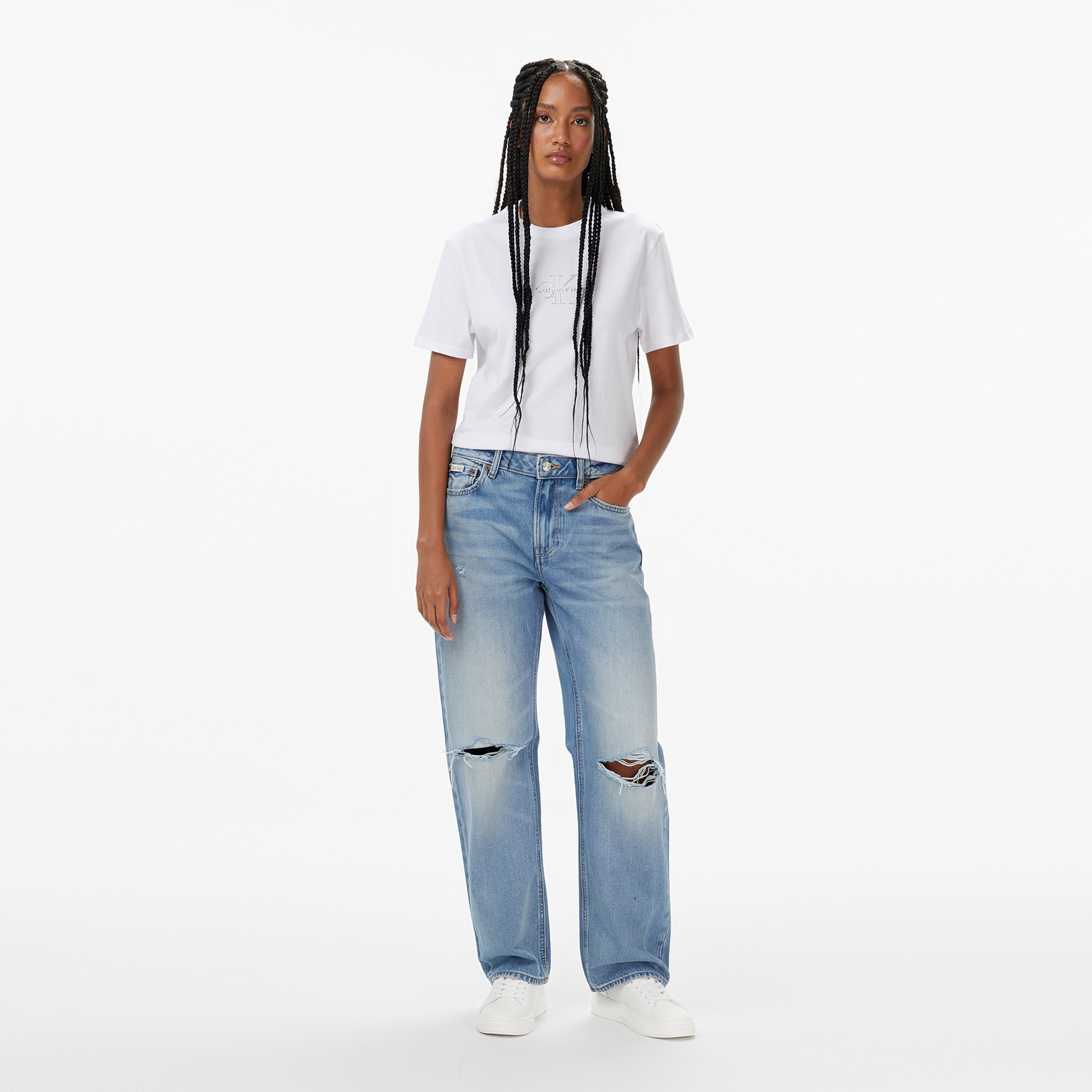 Calvin Klein Classic Foil Monologo Kadın Beyaz T-Shirt