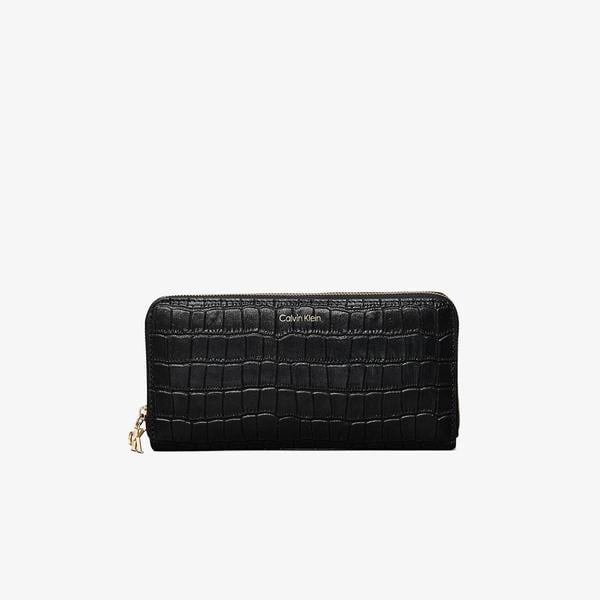Calvin Klein Croc Long Zip Around Kadın Siyah Cüzdan