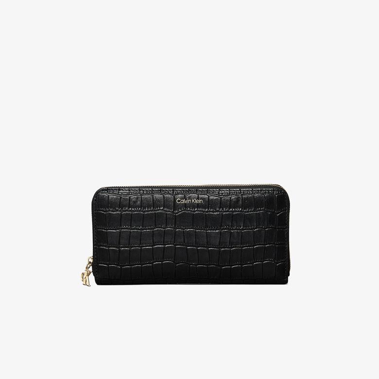 Calvin Klein Croc Long Zip Around Kadın Siyah Cüzdan
