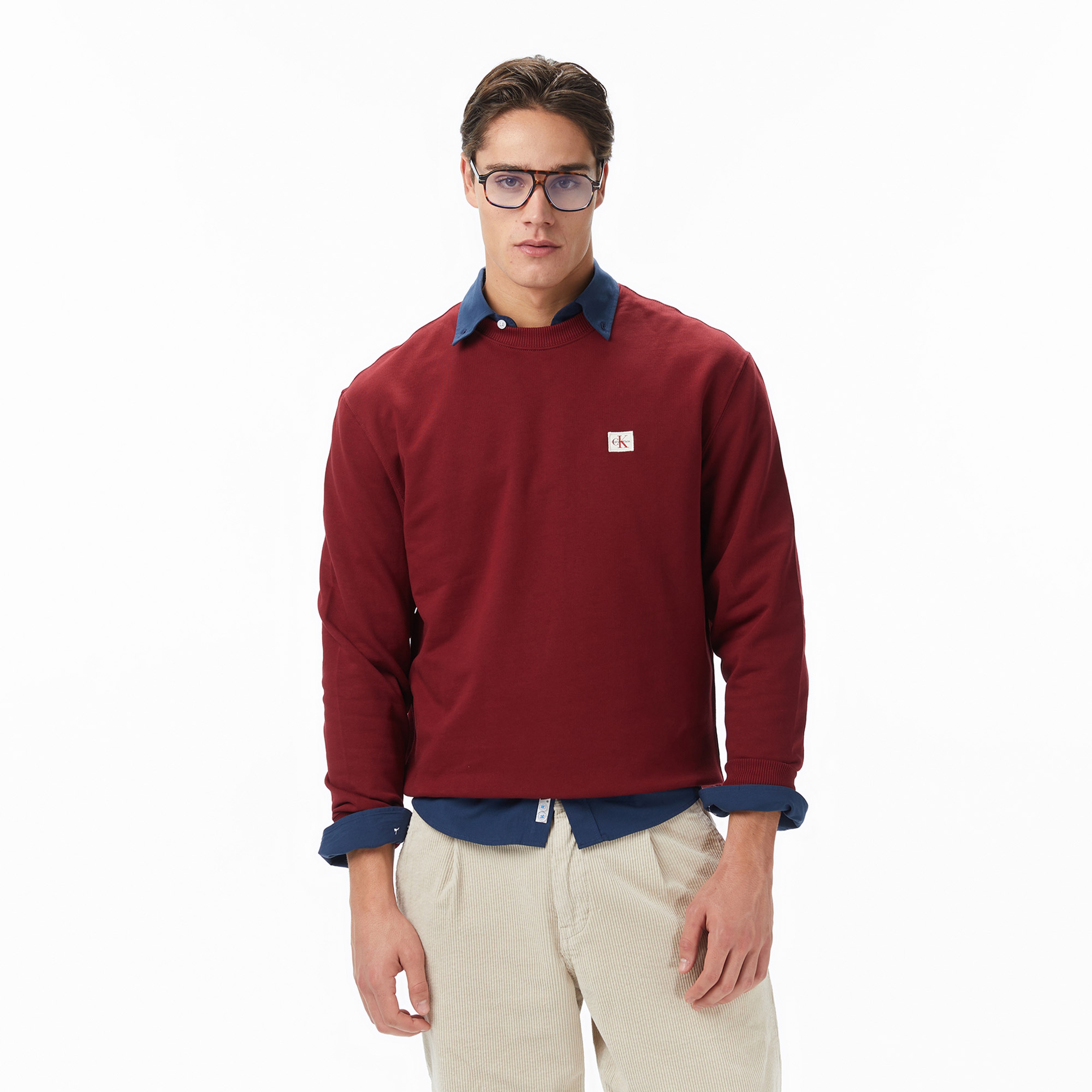 Calvin Klein Terry Badge Erkek Kırmızı Sweatshirt