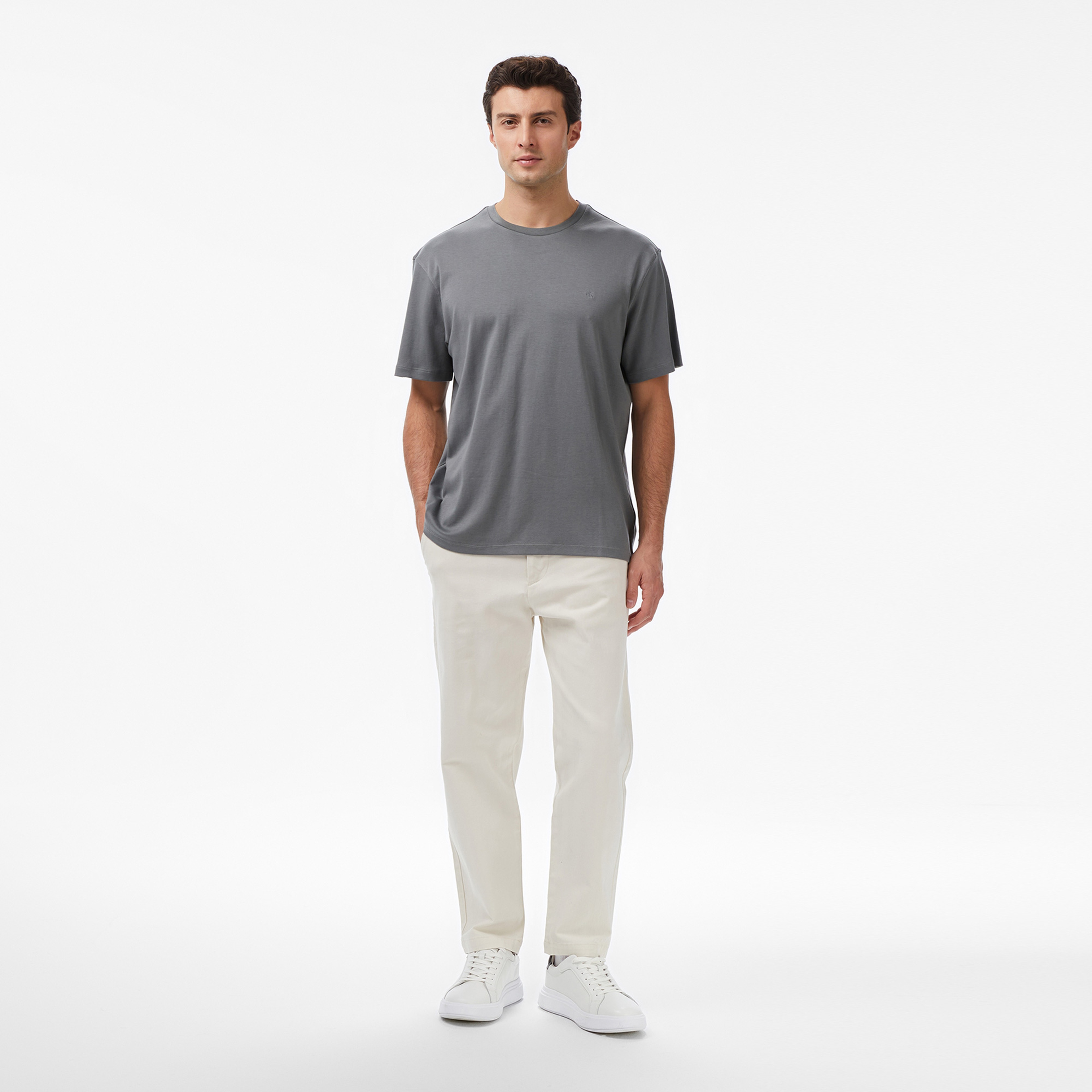 Calvin Klein Supima Chest Crew Erkek Gri T-Shirt