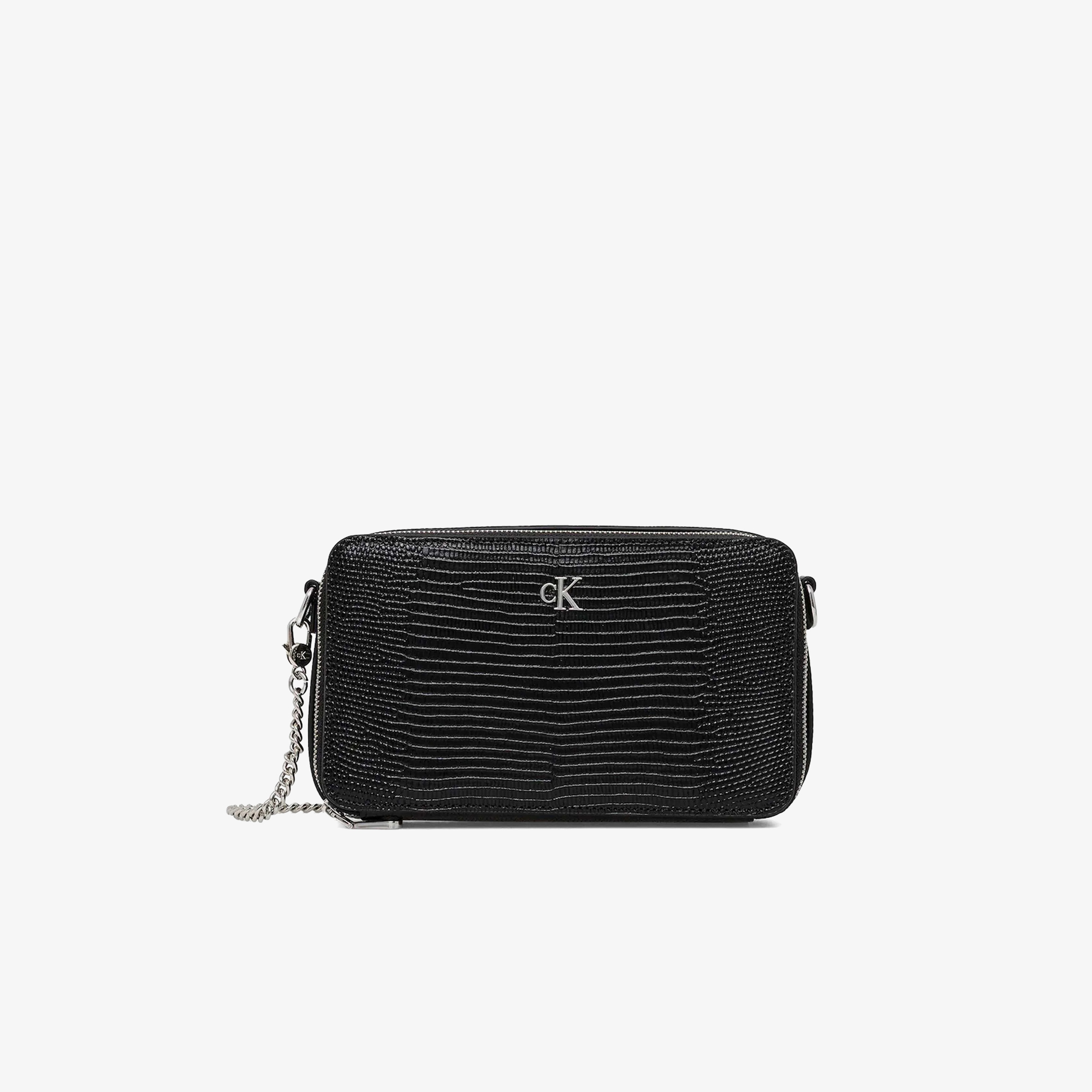 Calvin Klein Lizard Embossed Leather Mini Kadın Siyah Cüzdan