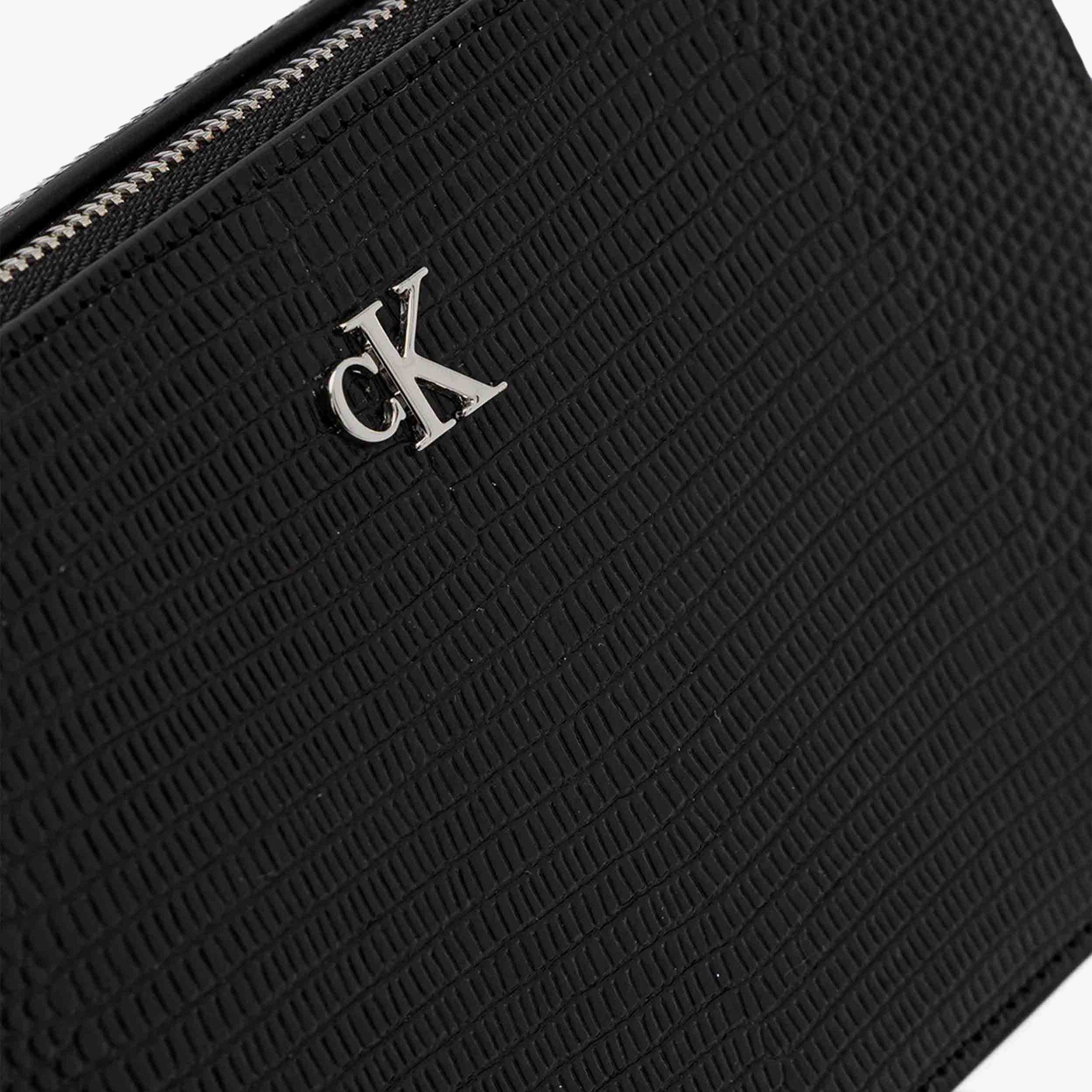Calvin Klein Lizard Embossed Leather Mini Kadın Siyah Cüzdan