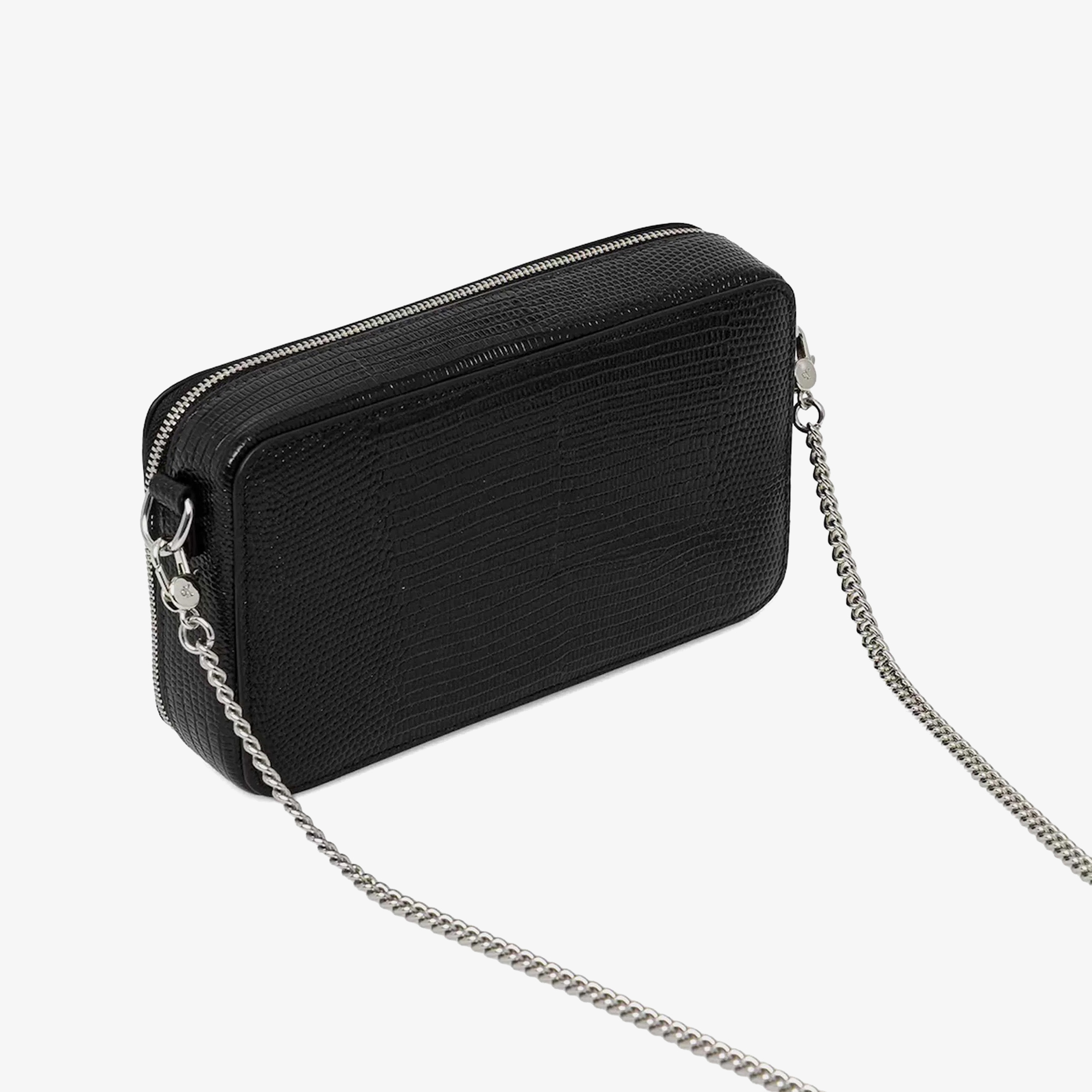 Calvin Klein Lizard Embossed Leather Mini Kadın Siyah Cüzdan
