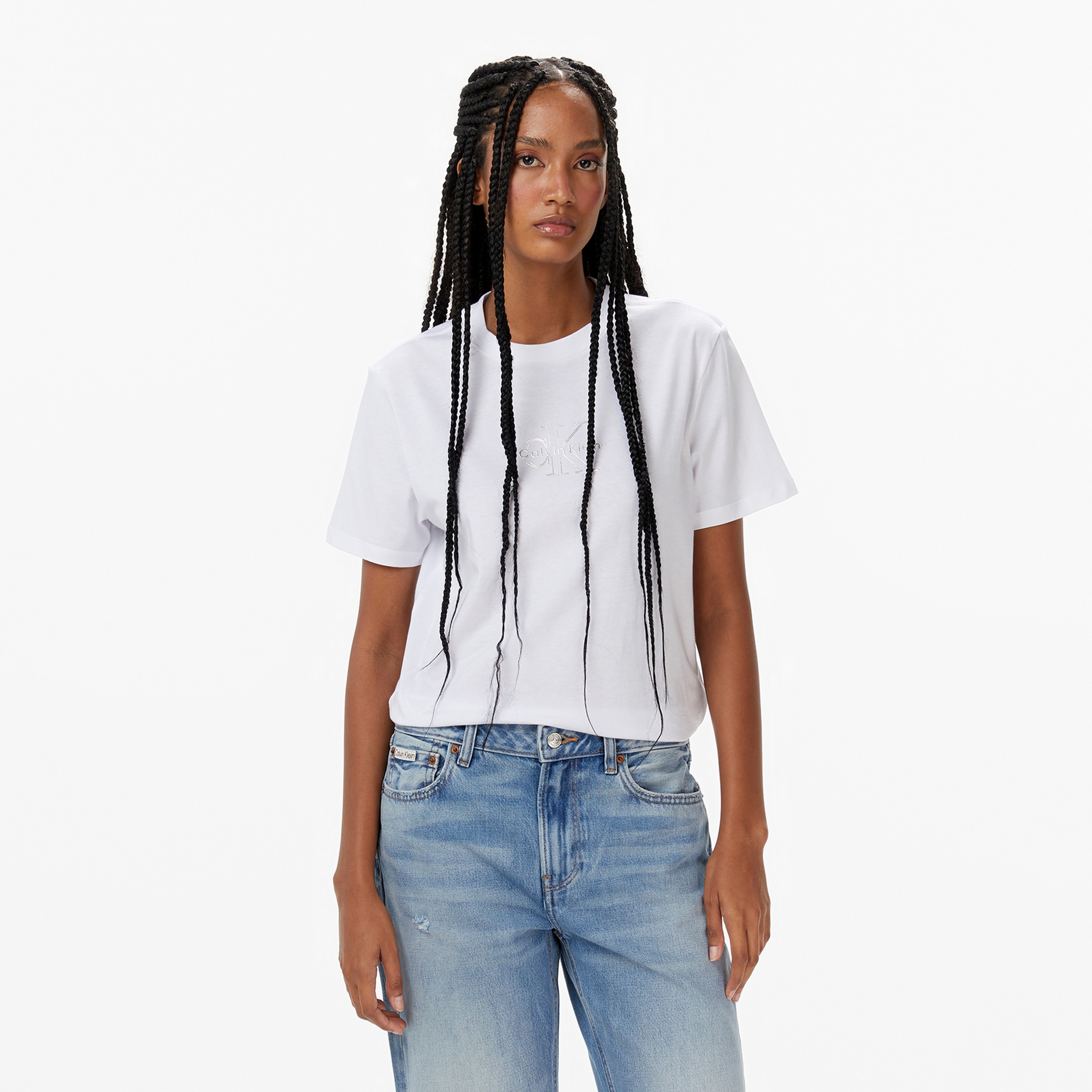 Calvin Klein Classic Foil Monologo Kadın Beyaz T-Shirt
