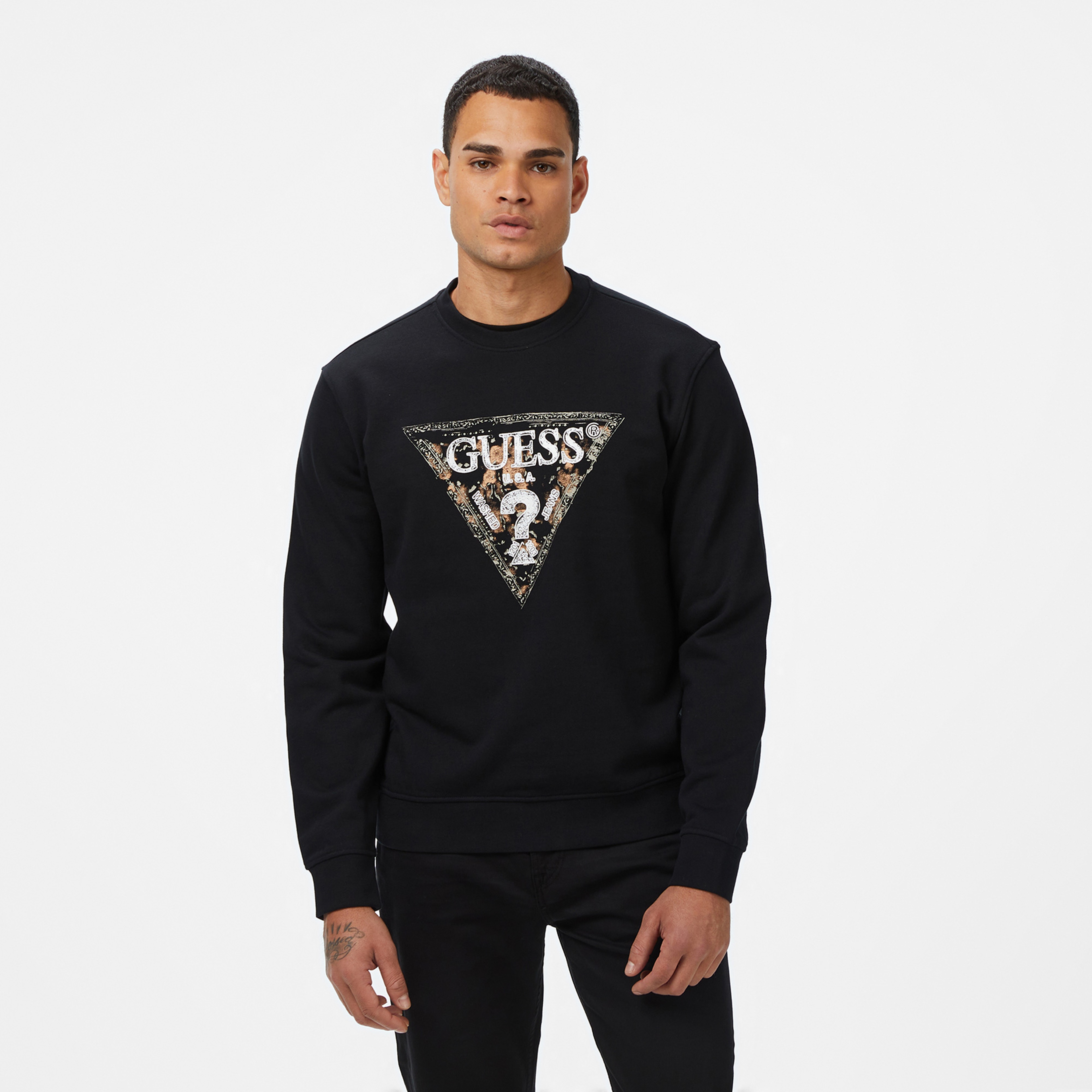 Guess Triangle Erkek Siyah Sweatshirt