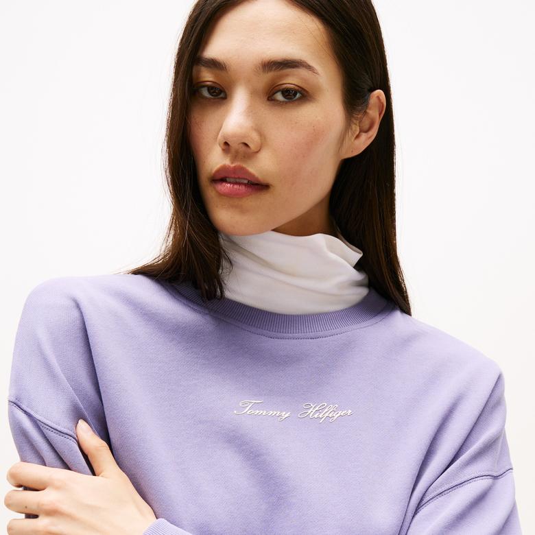 Tommy Hilfiger Classic Script Terry Kadın Mor Sweatshirt