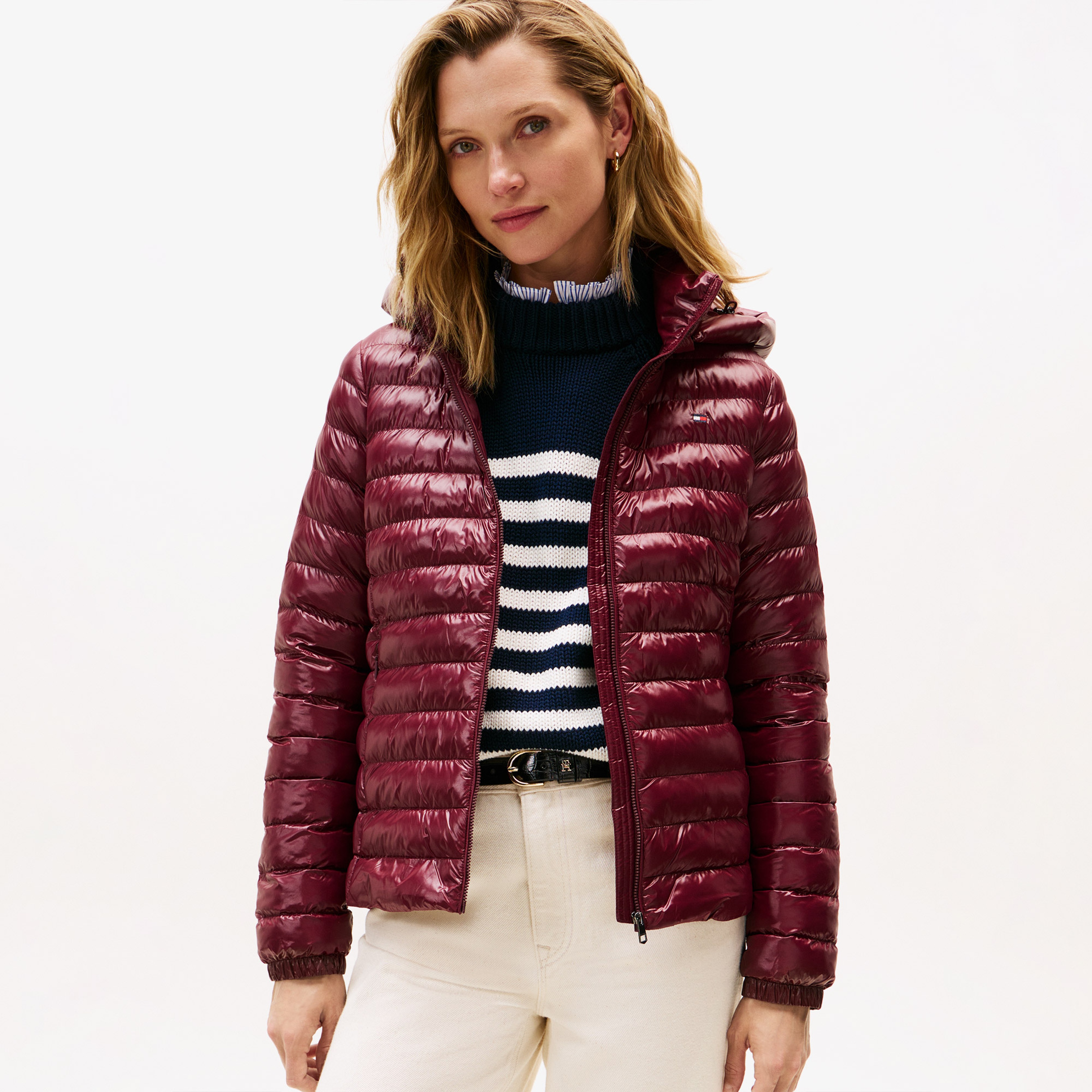Tommy Hilfiger Padded Slim Kadın Puffer Bordo Mont