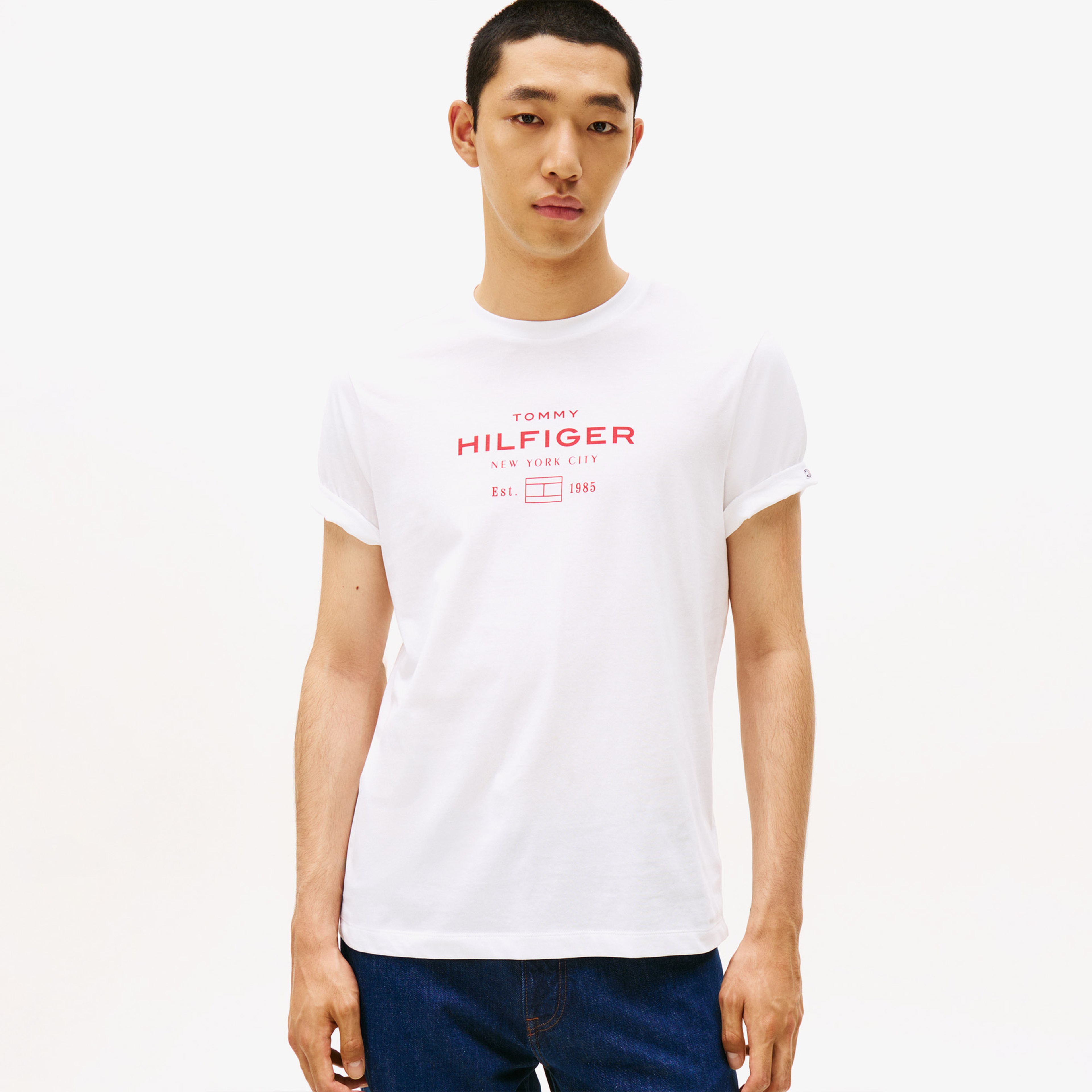 Tommy Hilfiger Stack Graphic Erkek Beyaz T-Shirt