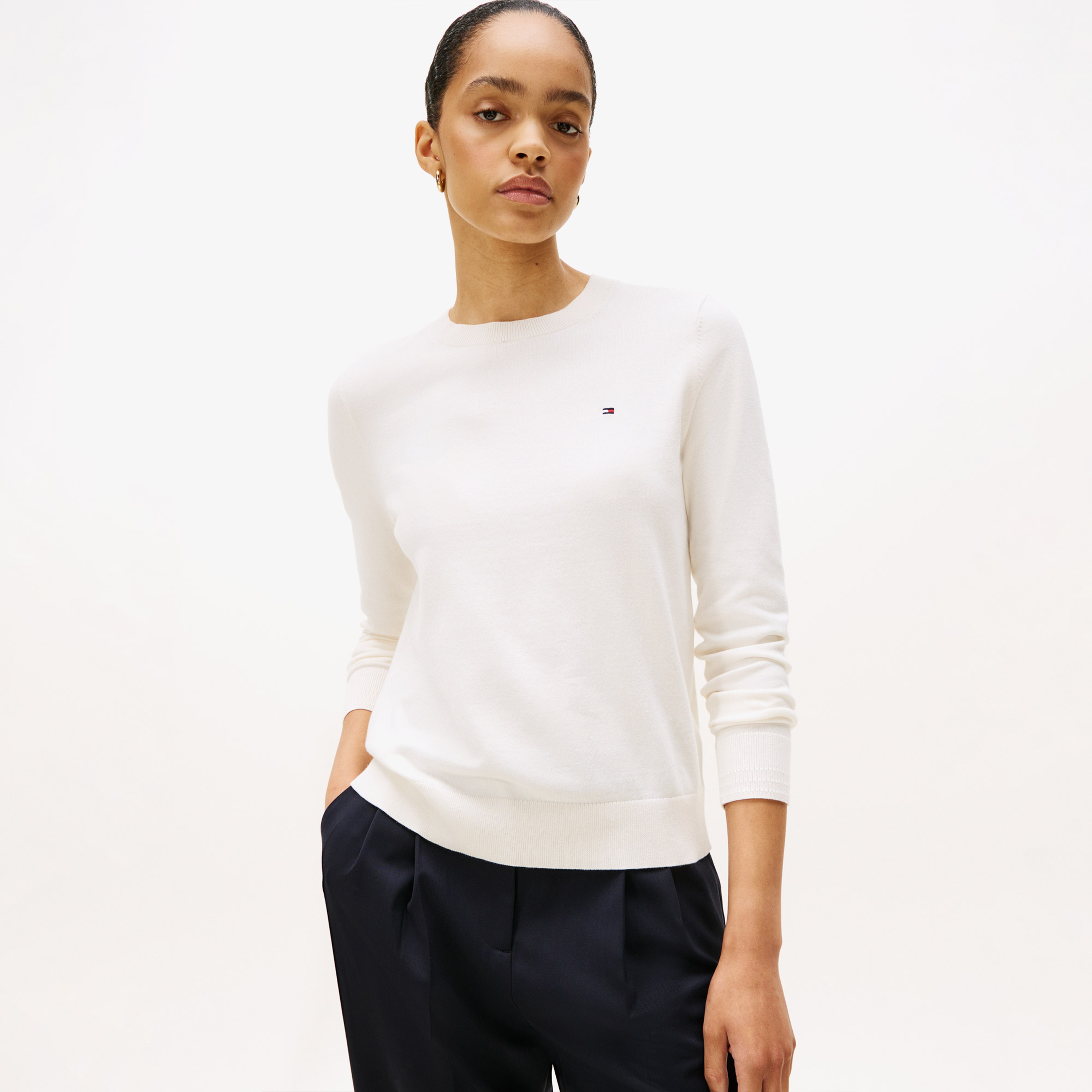 Tommy Hilfiger Stitch Kadın Beyaz Kazak