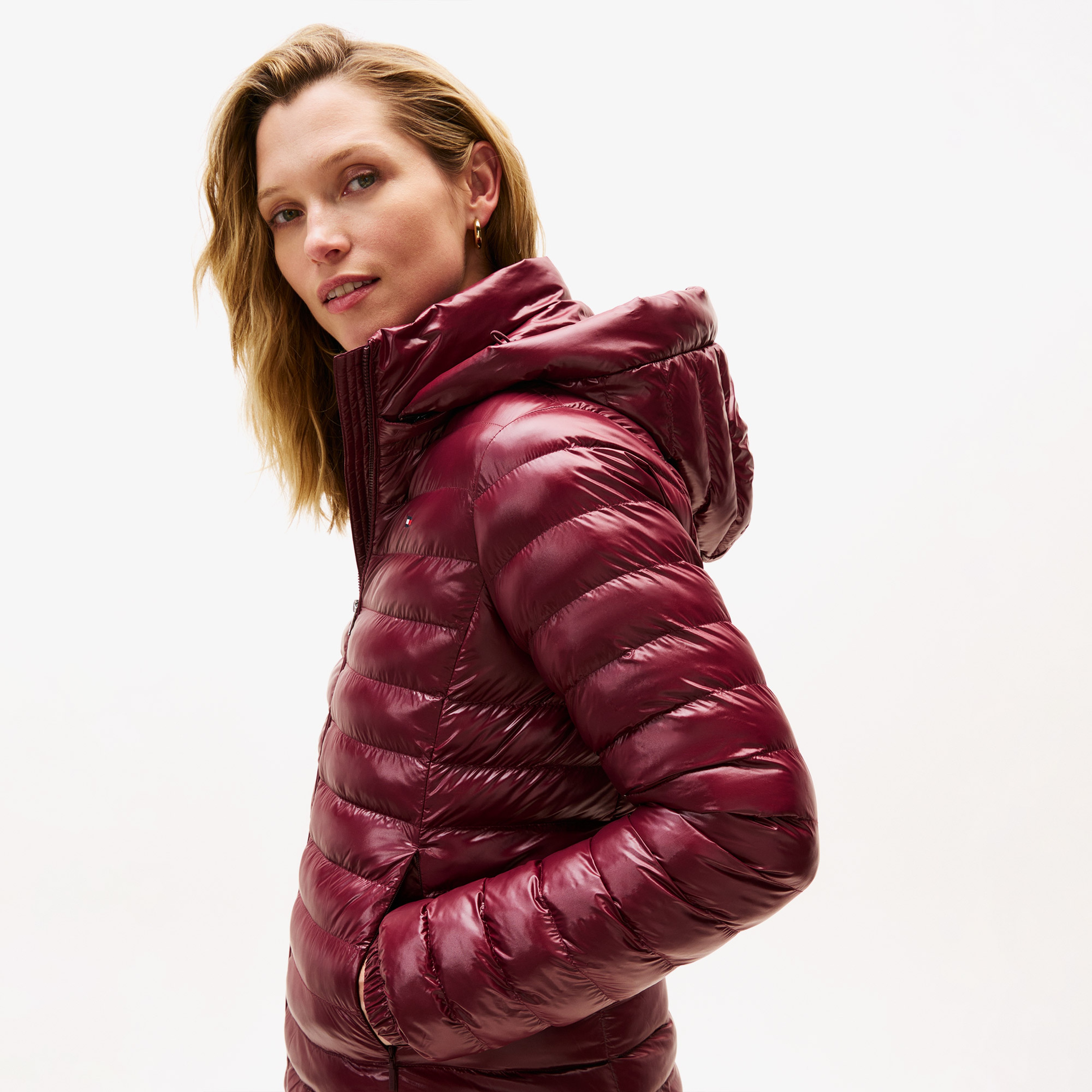 Tommy Hilfiger Padded Slim Kadın Puffer Bordo Mont