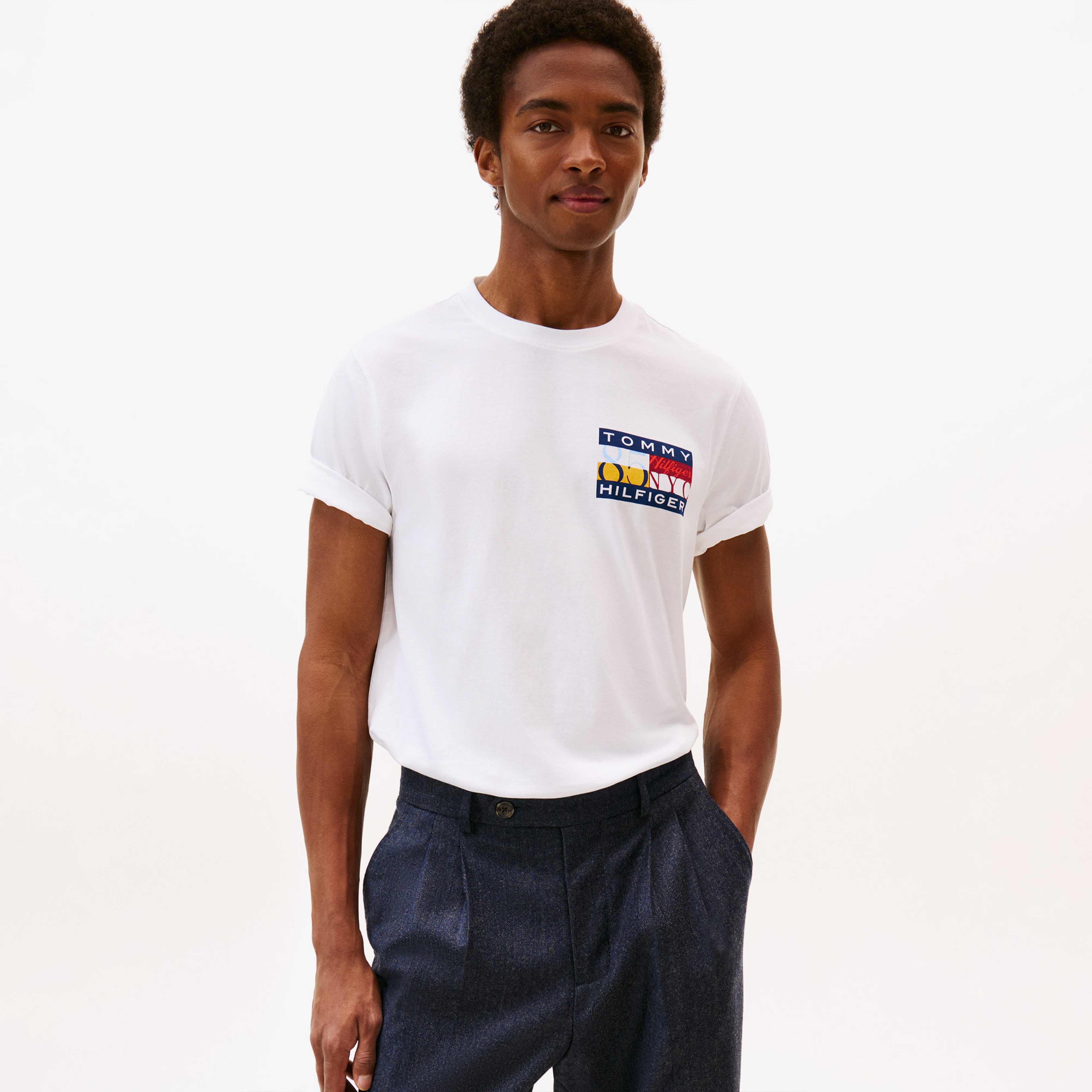 Tommy Hilfiger Colour Flag Erkek Beyaz T-Shirt