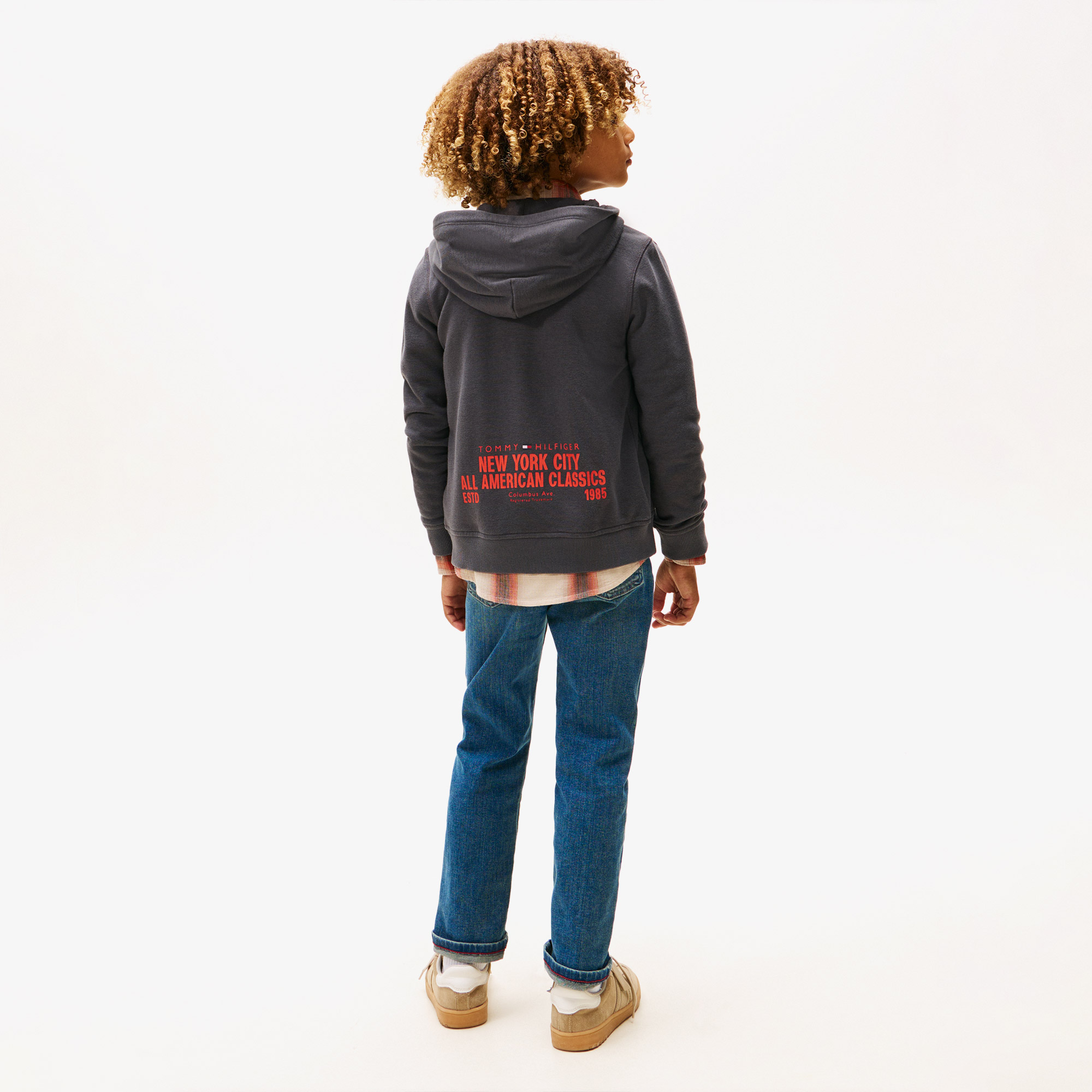 Tommy Hilfiger Print Çocuk Fermuarlı Gri Hoodie