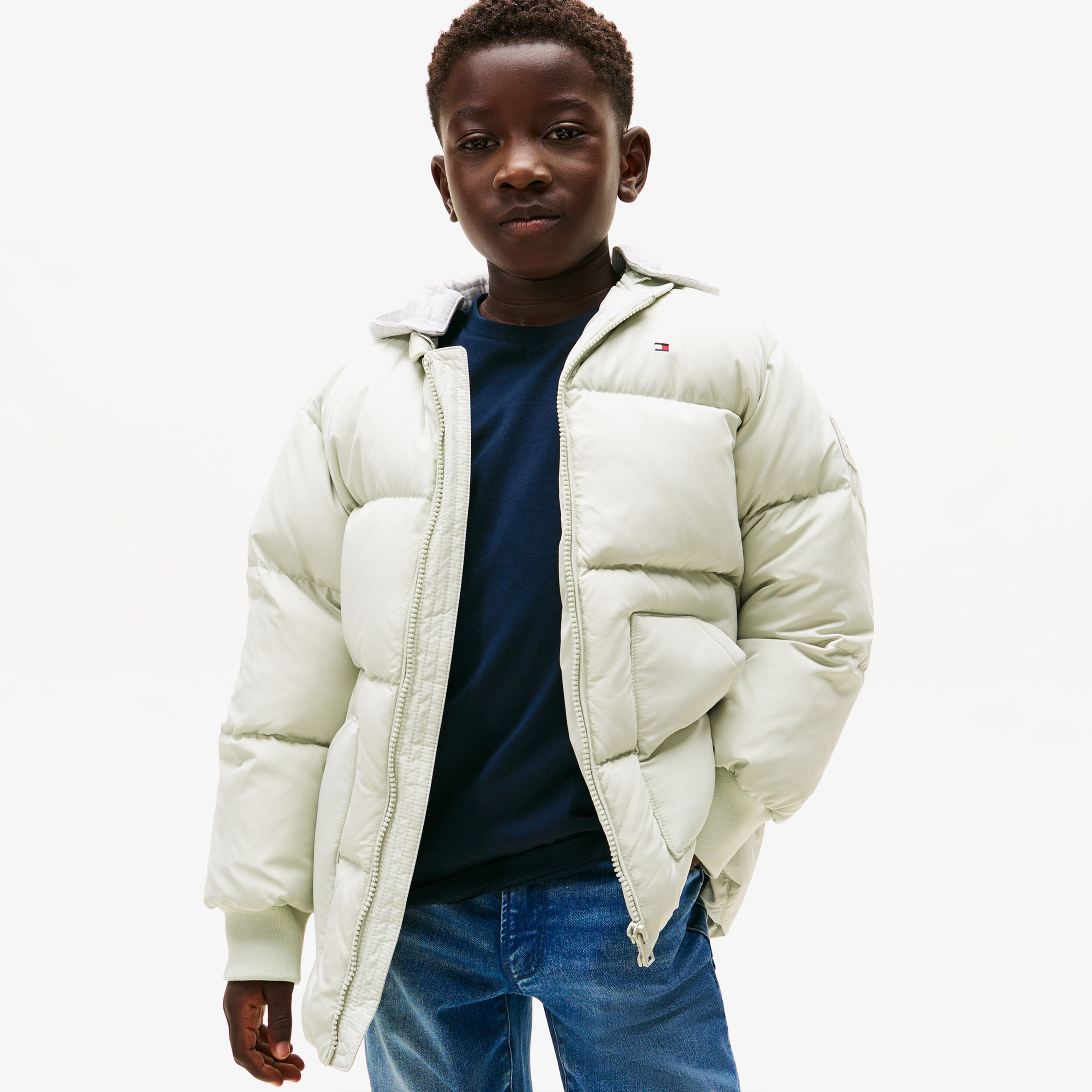 Tommy Hilfiger Flag Down Çocuk Puffer Krem Mont