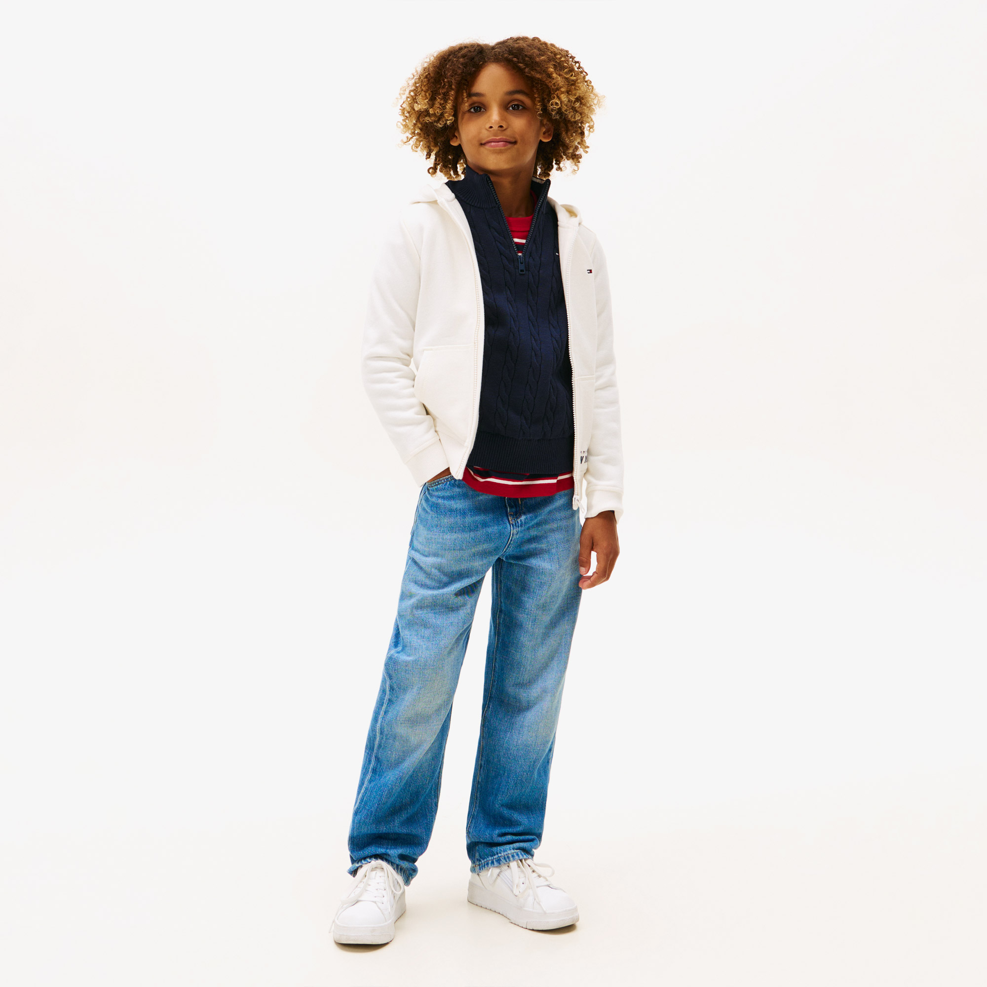 Tommy Hilfiger Print Çocuk Fermuarlı Beyaz Hoodie
