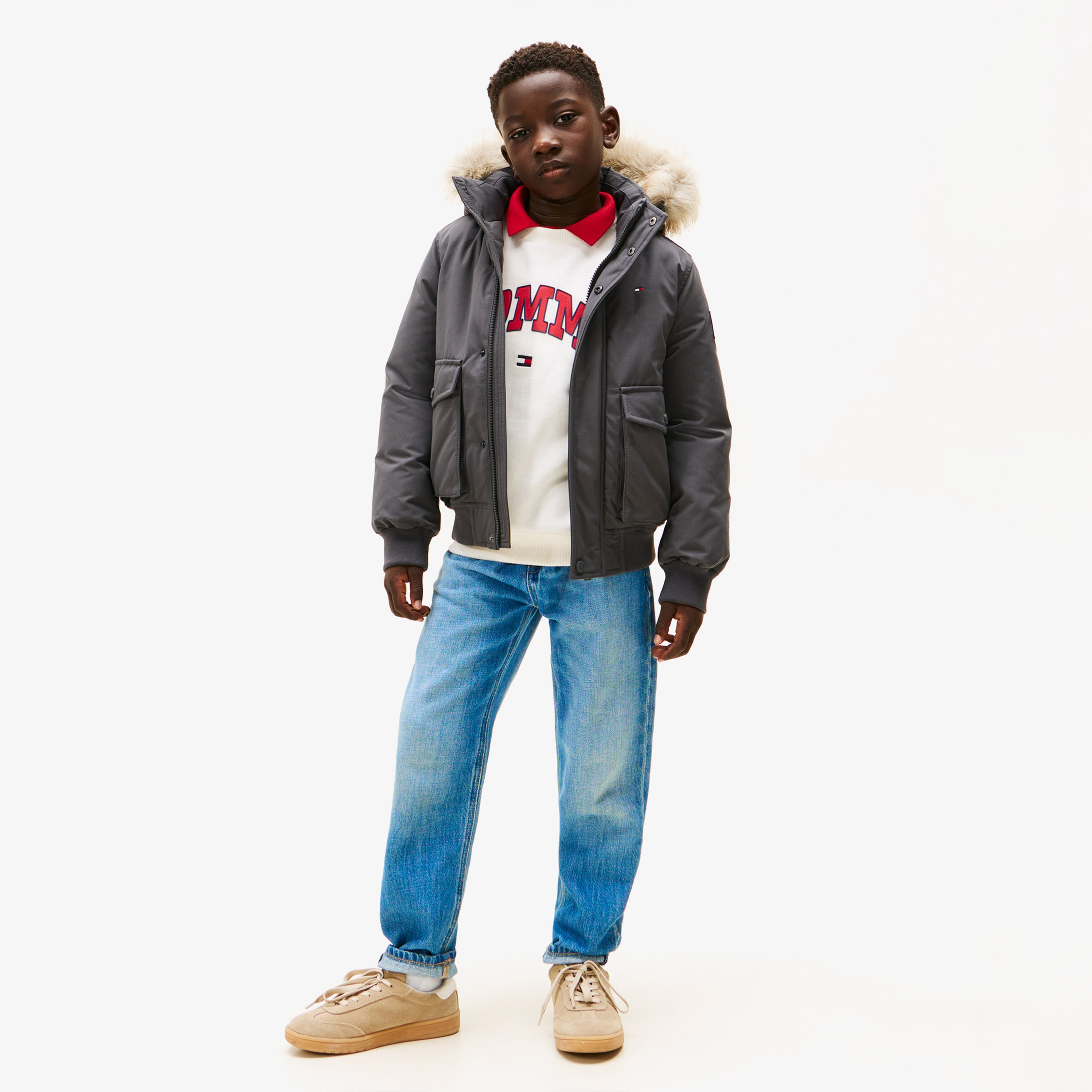 Tommy Hilfiger Fake Çocuk Bomber Gri Mont