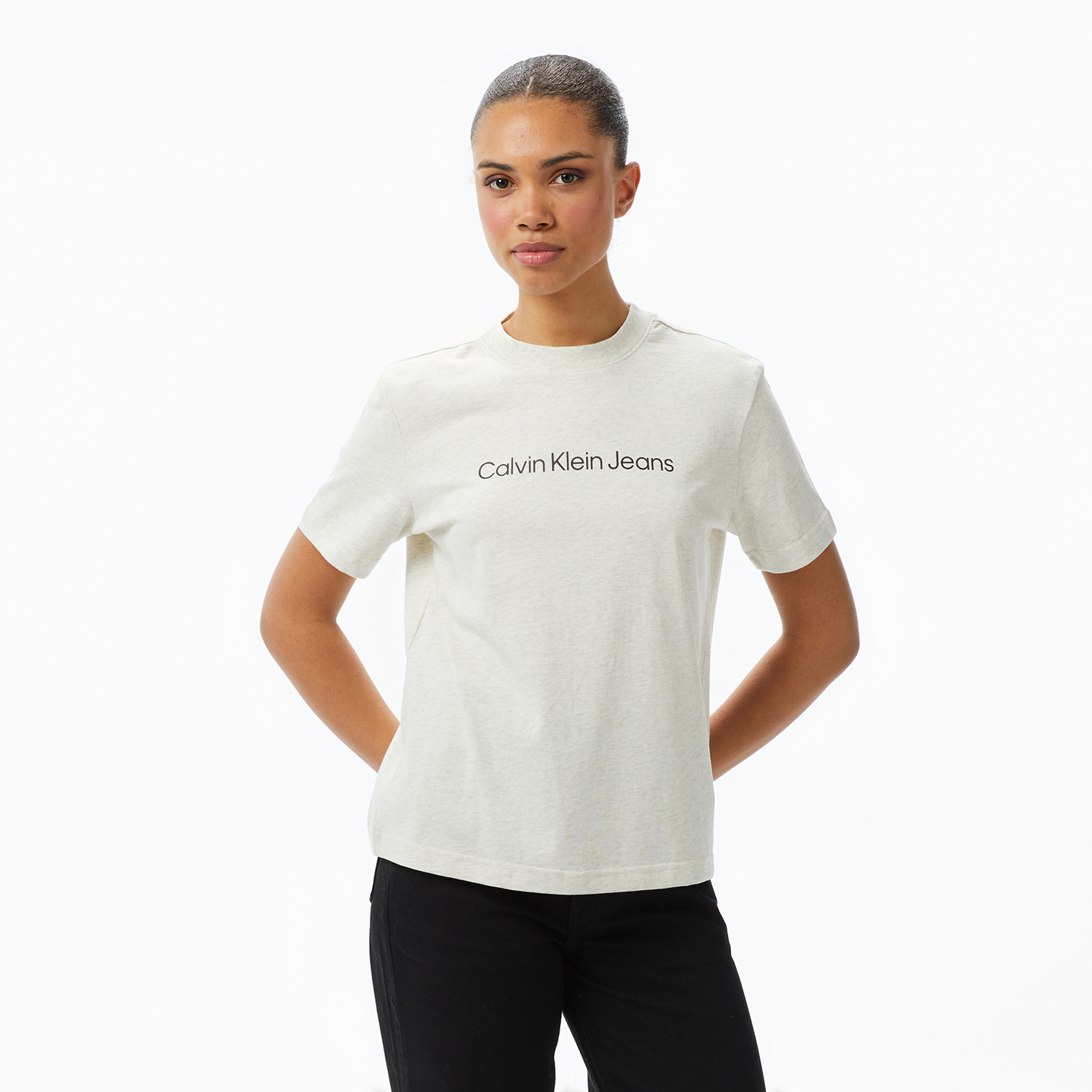 Calvin Klein Logo Classic Kadın Gri T-Shirt