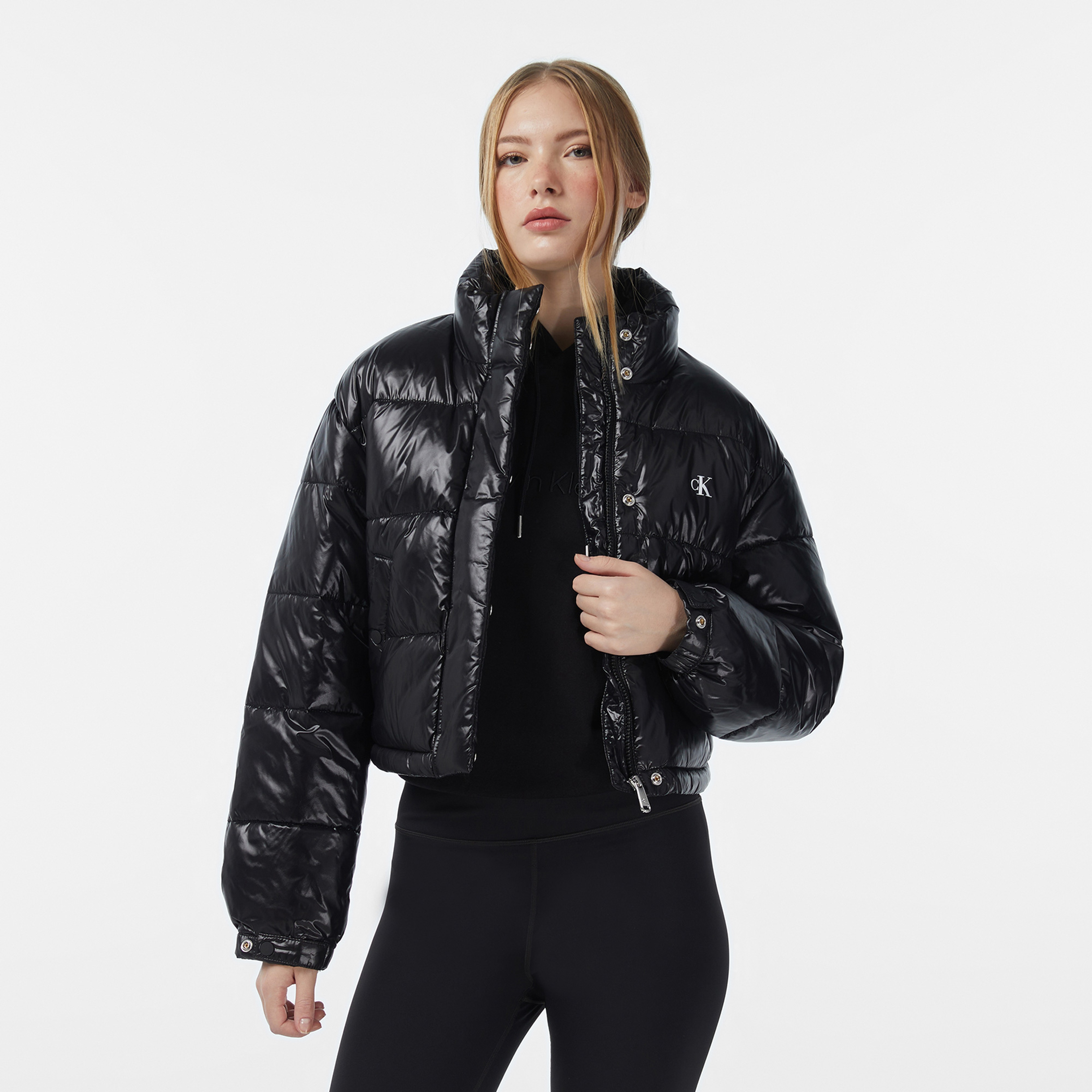 Calvin Klein Shine Crop Puffer Kadın Siyah Mont