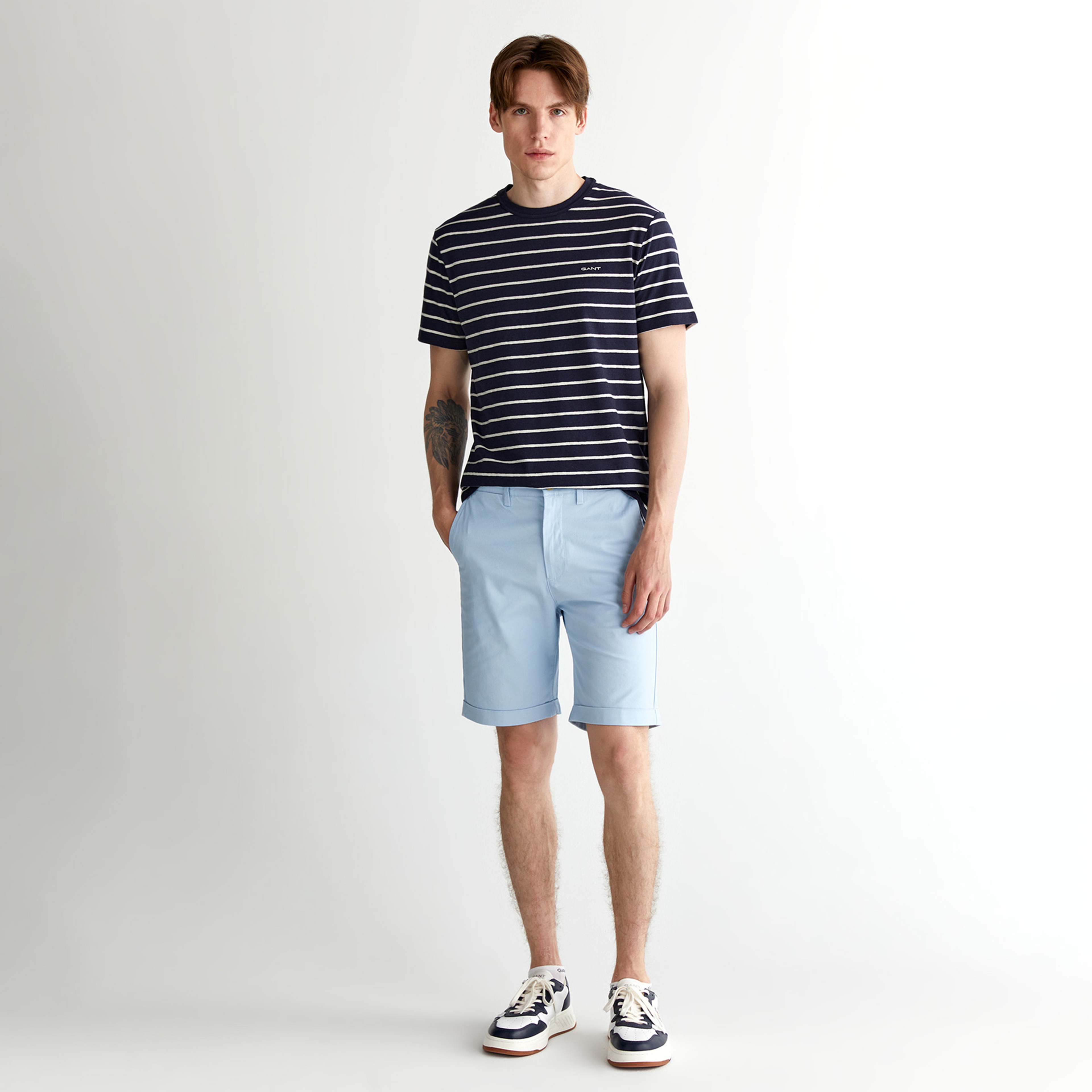 GANT Erkek Lacivert Regular Fit Bisiklet Yaka Çizgili T-Shirt