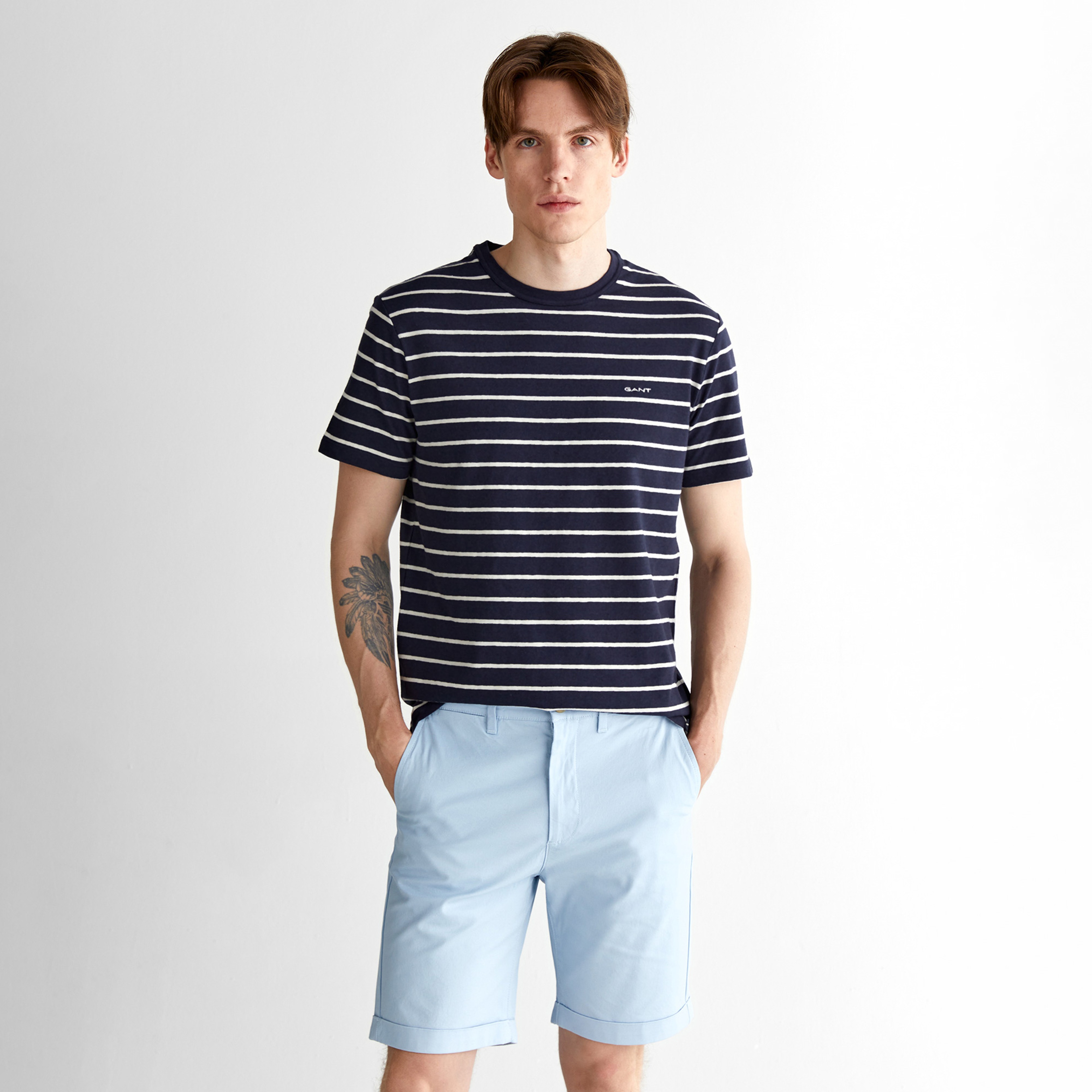 GANT Erkek Lacivert Regular Fit Bisiklet Yaka Çizgili T-Shirt